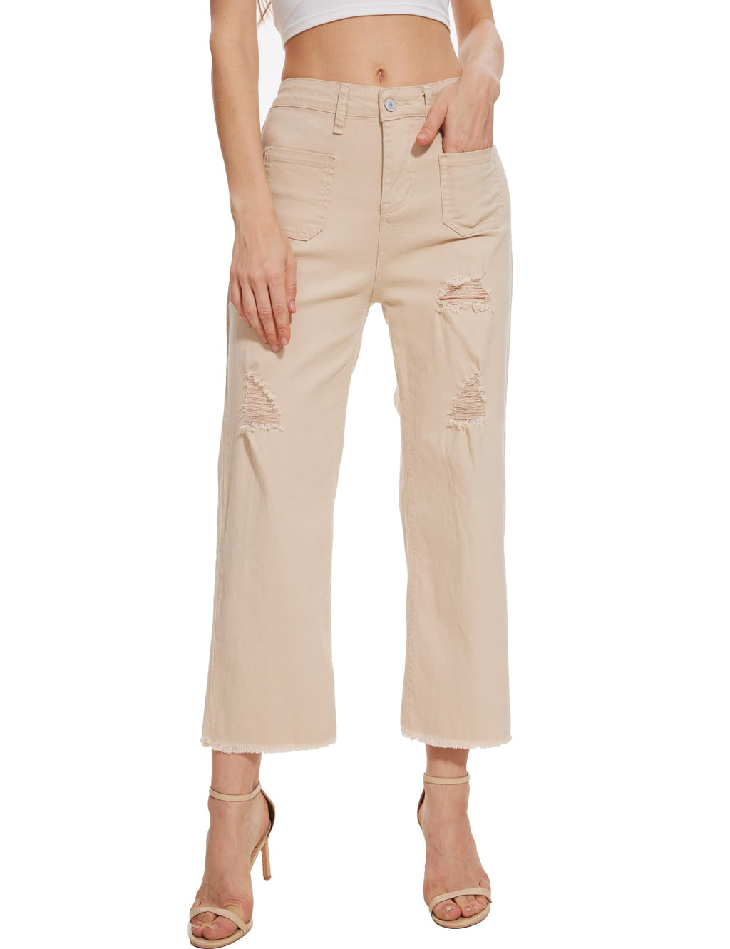 Wide Leg Jeans for Women Trendy High Waisted Flare Jeans Cropped Pants Stretchy Baggy