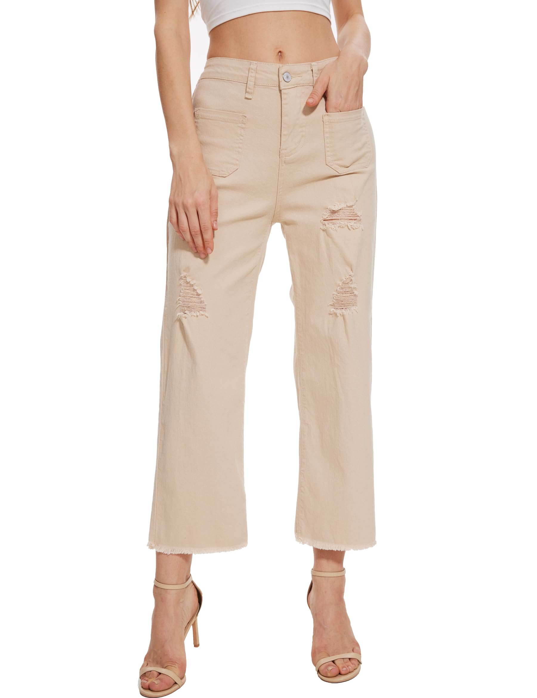 Wide Leg Jeans for Women Trendy High Waisted Flare Jeans Cropped Pants Stretchy Baggy