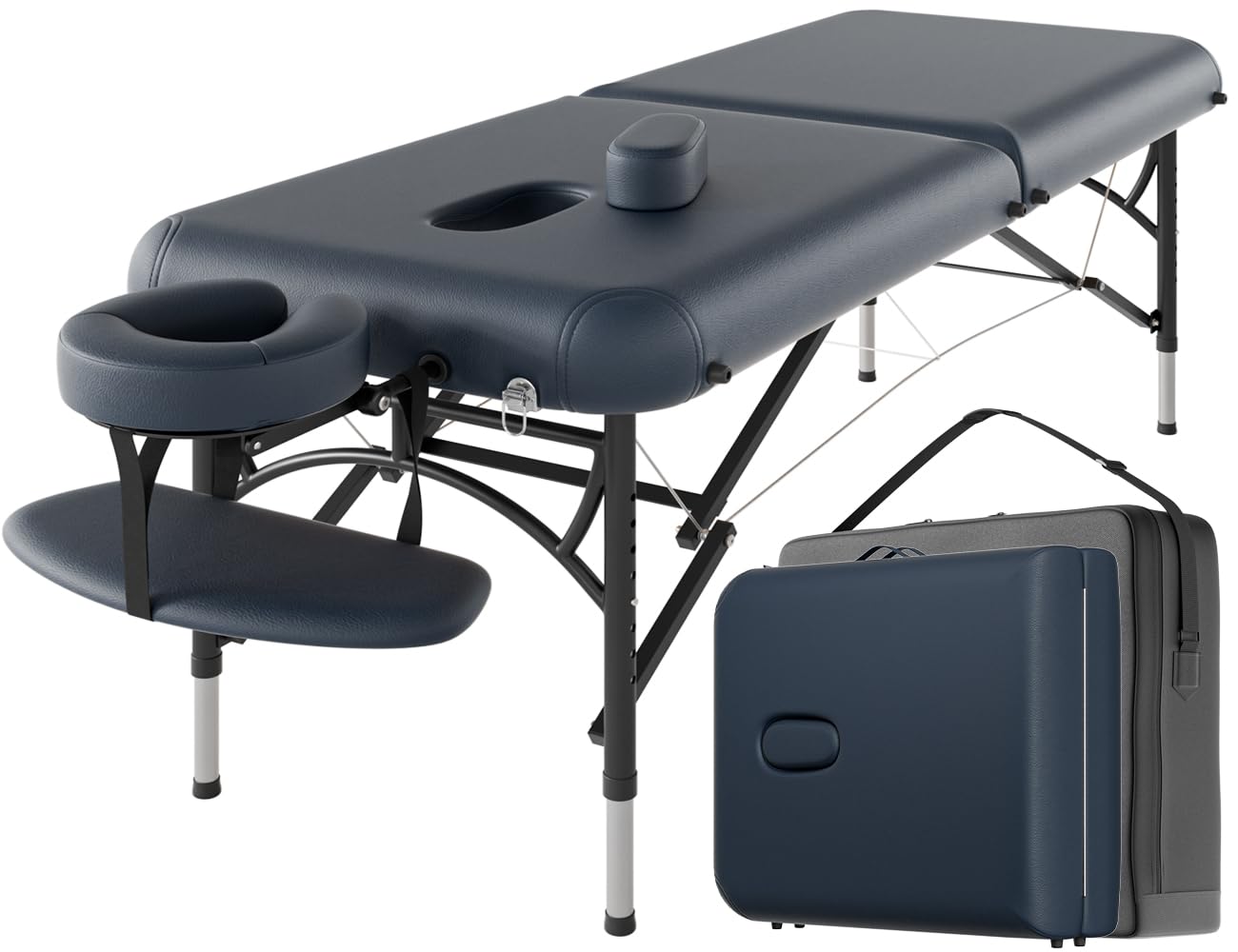 CLORIS 84" Professional Massage Table Portable Reinforced Wooden Leg 2 Folding Lightweight Spa Salon Tattoo Massage Bed Height Adjustable Hold Up to 1100LBS with Carrying Bag Black