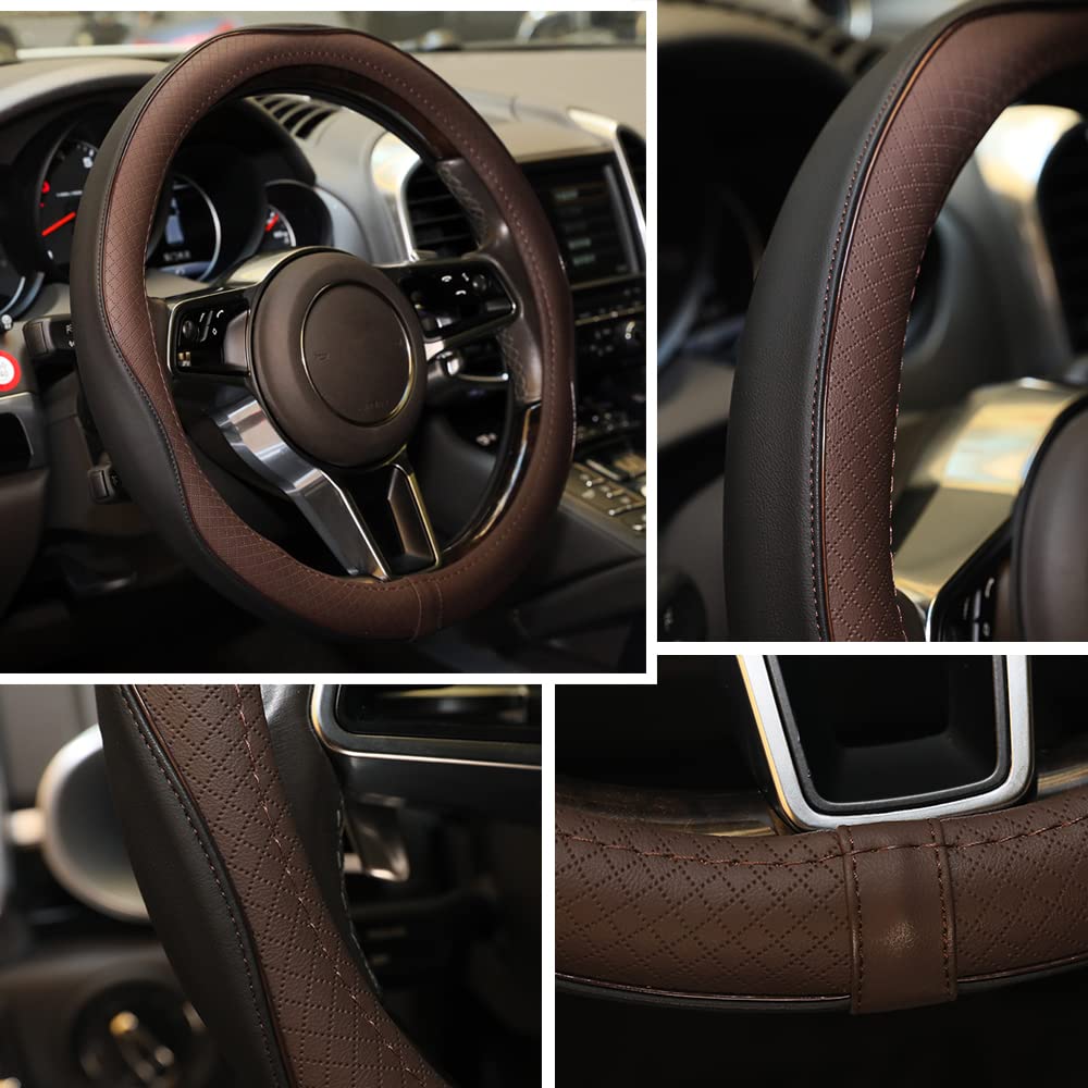 Car Steering Wheel Cover, Anti-Slip, Safety, Soft, Breathable, Heavy Duty, Thick, Full Surround, Sports Style (Black)