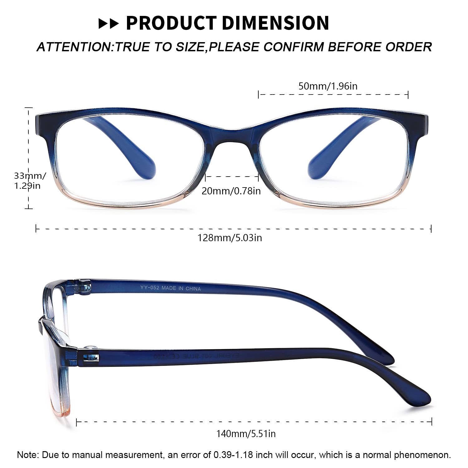 EYEURL Reading Glasses for Women Men Blue Light Blocking, 0.00 Anti Eye Strain Computer Readers, TR90 Ultra Lightweight Rectangle Frame Eyeglasses