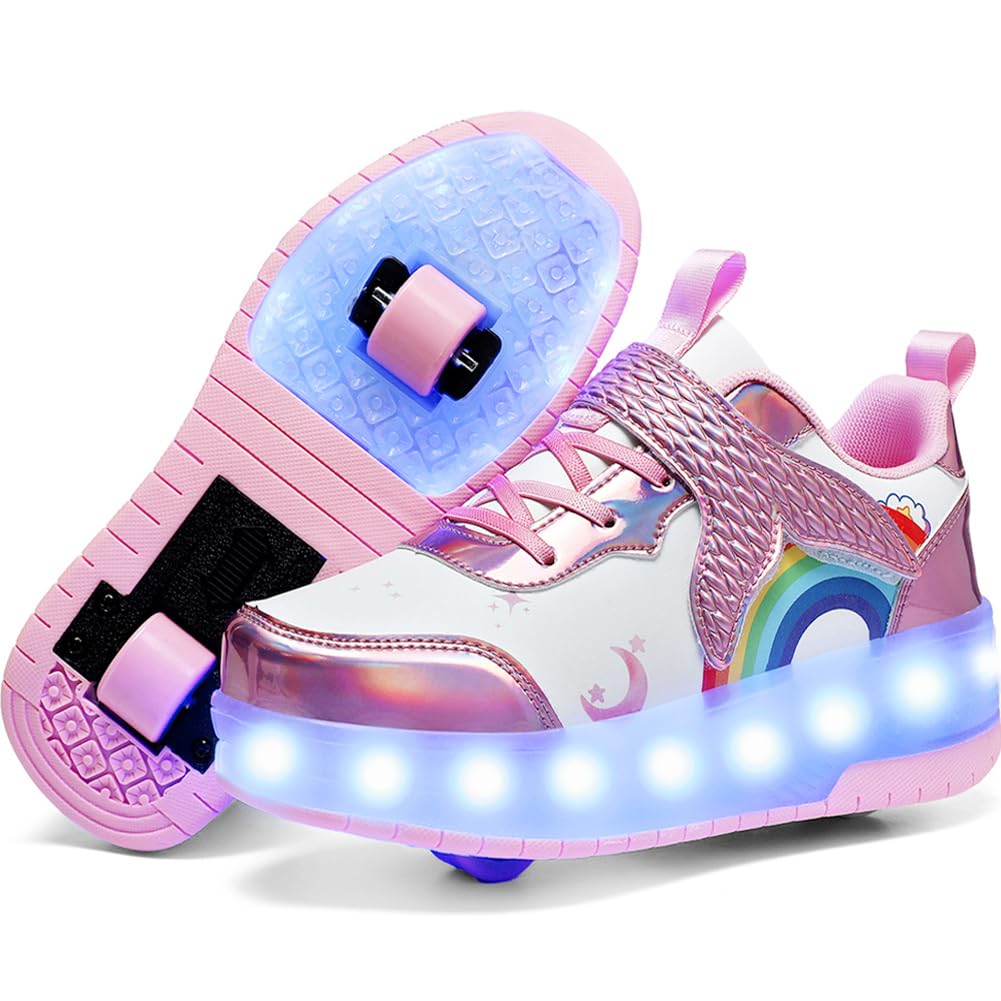 Nsasy Kids Roller Shoes Boy Girl Sneakers with Wheels Become Sport Sneaker with Led for Christmas Birthday Children Show Gift