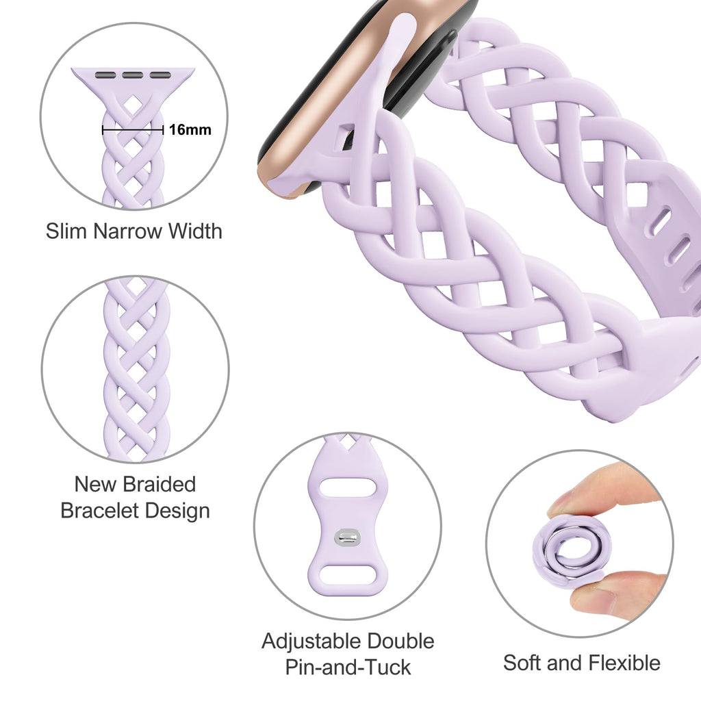 Slim Silicone Bands Compatible with Apple Watch Band 40mm 38mm 41mm 44mm 45mm 46mm 49mm 42mm Women Floral Breathable Braided Lace Thin Sport Strap Replacement Wristbands iWatch SE Series 11 10 9 8 7 6 5 4 3 ultra 2