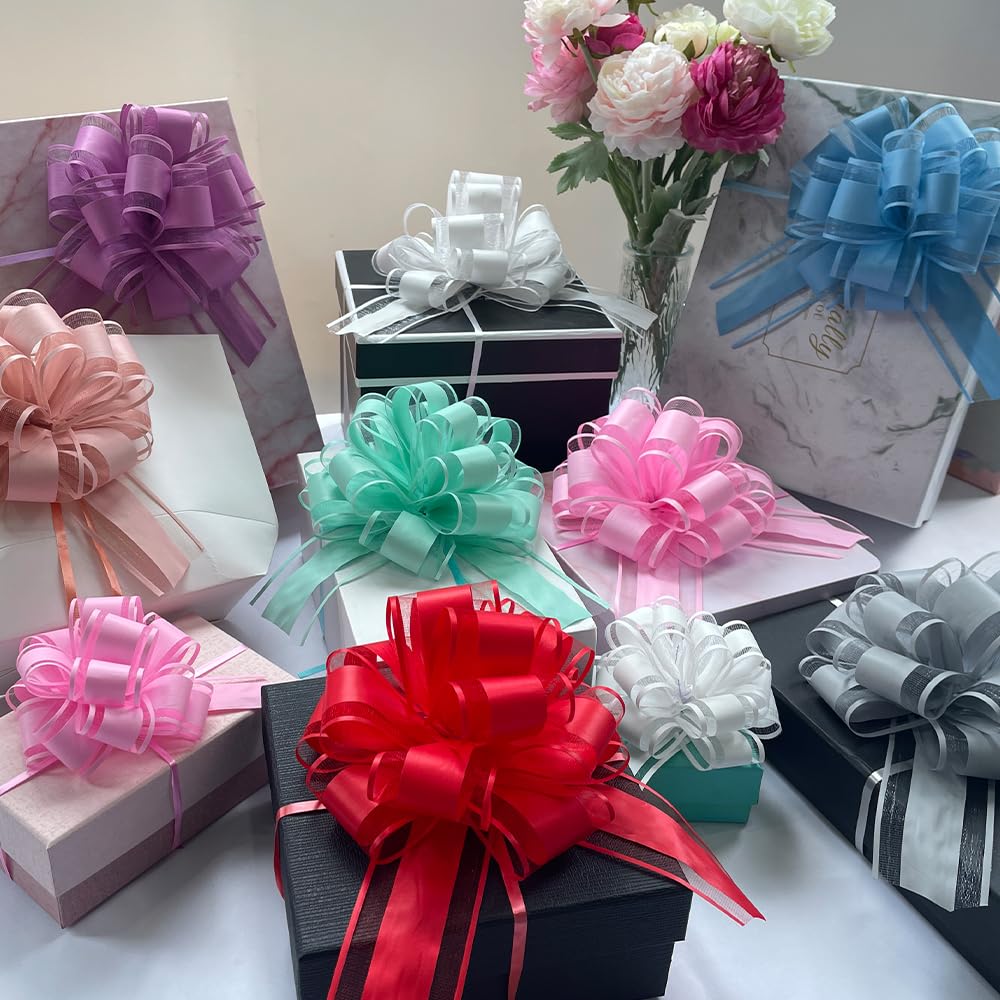 6 PCS Large Pull Bows,Bow for Gift Wrapping,6 inches,Christmas Party Birthday Gift Wedding Ribbon Bows for Wrapping Boxes or Flower Decorations, Valentine's Day Gift Decorations