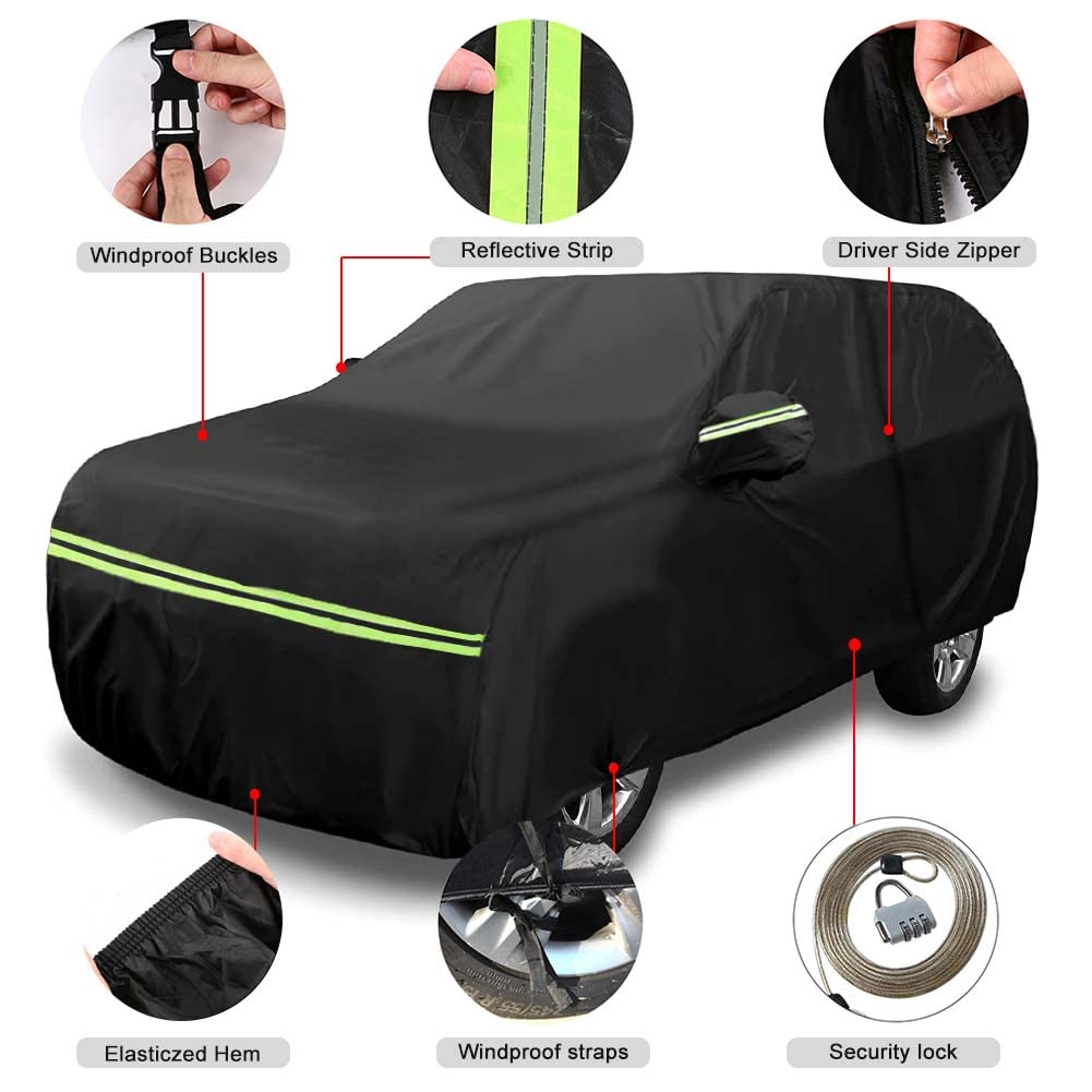 Waterproof Car Cover Replace for 1993-2010 Jeep Grand Cherokee, 6 Layers All Weather Car Cover with Zipper Door & Windproof Bands for Snow Rain Dust Protection