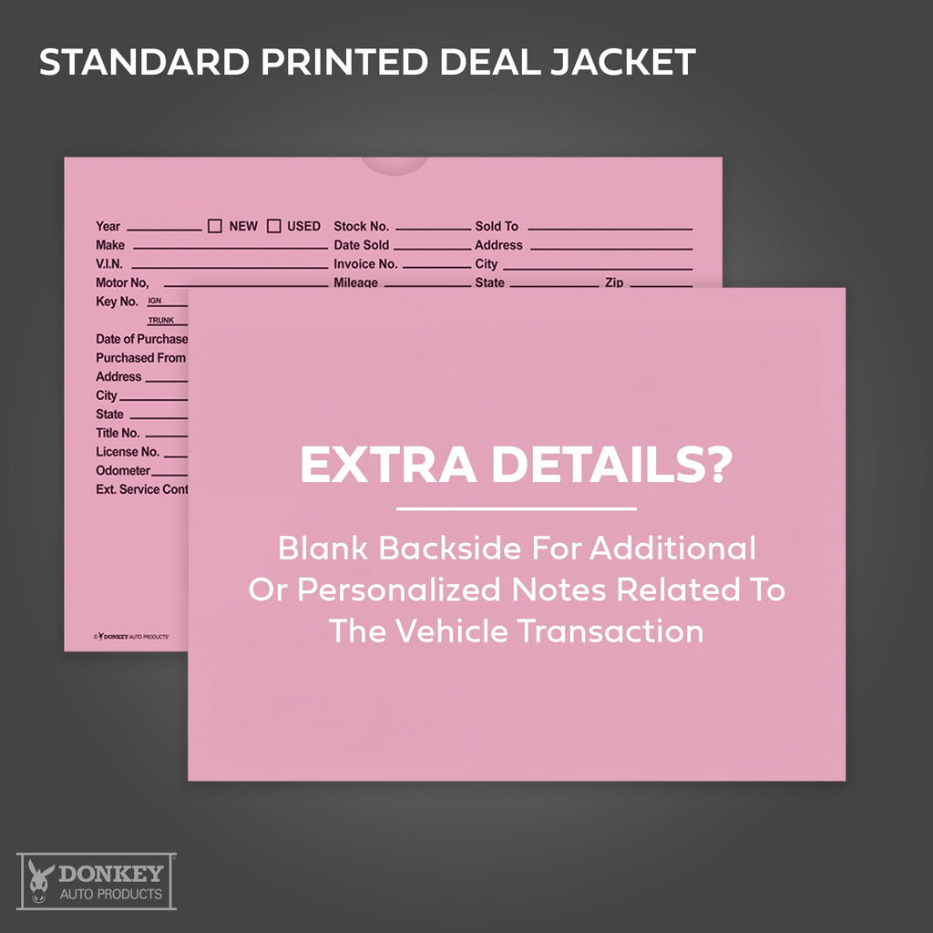 Printed Vehicle Deal Envelopes 9x12 Deal Jackets (100 shrink wrapped) (Blue)