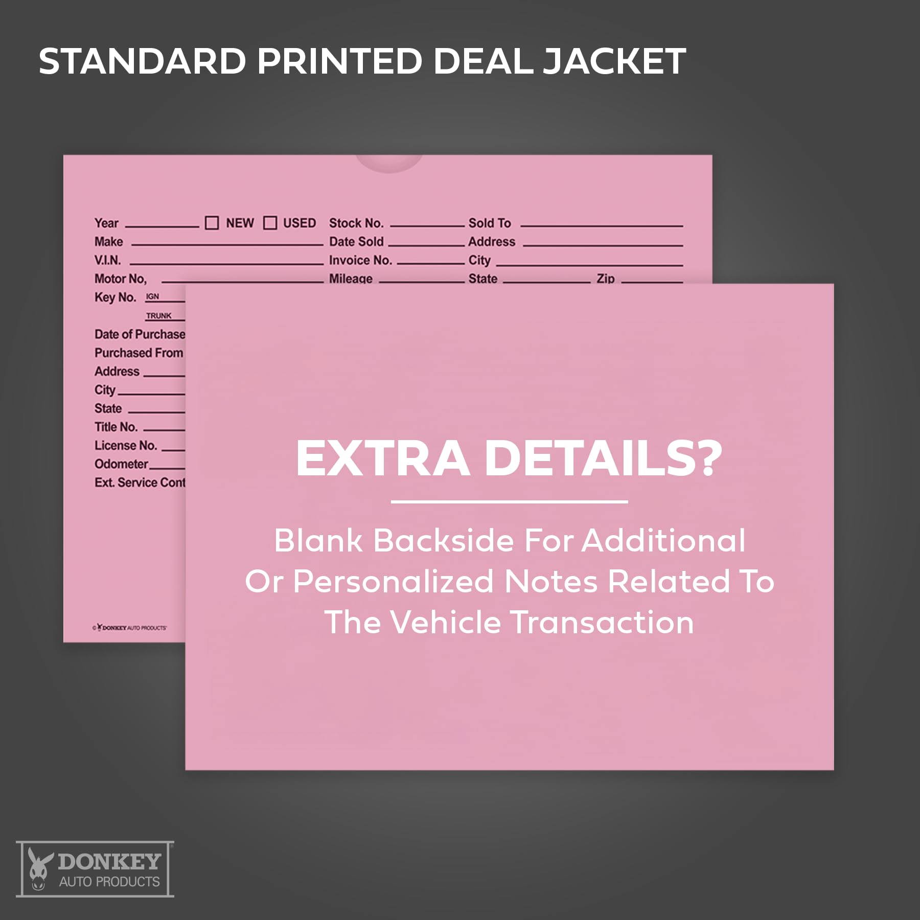 Printed Vehicle Deal Envelopes 9x12 Deal Jackets (100 shrink wrapped) (Blue)