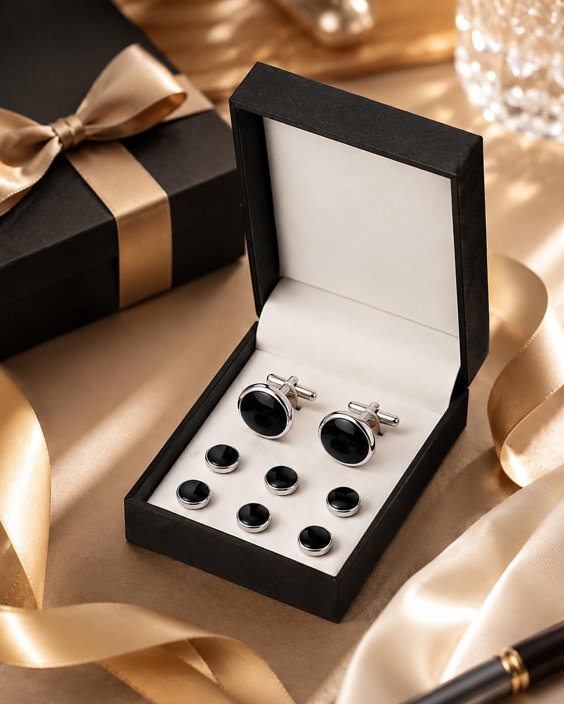 Men's Cufflinks & Tuxedo Studs Set - 316L Stainless Steel Formal Wedding Jewelry, Groomsmen Gift Set with Gift Box