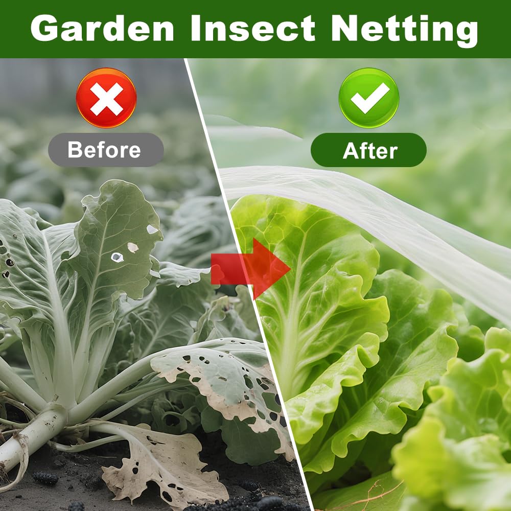 Agfabric Garden Netting 3.9x9.5' Insect Pest Barrier Netting for Garden Protection,Plant Cover Row Cover Mesh Netting for Vegetables Fruit Trees and Plants,White