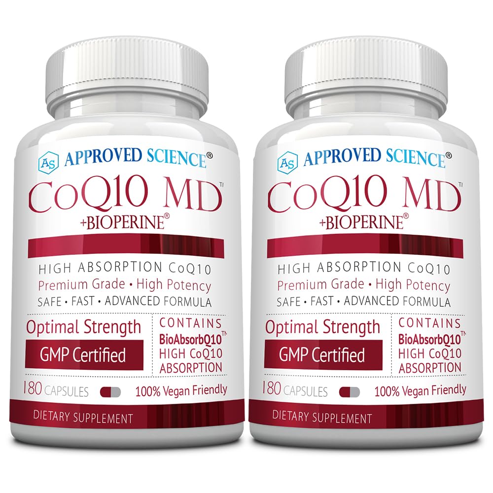 Approved Science® CoQ10 MD - Extra Strength Pure CoQ10 300mg with BioPerine® for Faster Absorption - Optimal Support Supplement - 60 Vegan Capsules