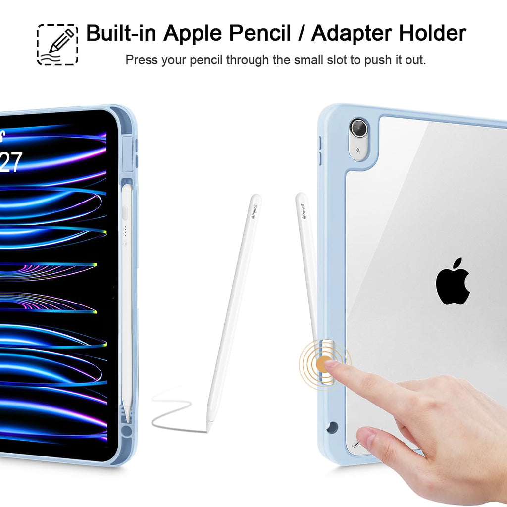 Tuiklol Case for iPad Air 11 Inch M4 2026 / Air 11 Inch M3 2025 / Air 11 Inch M2 2024 / iPad Air 10.9 Inch 2022 2020, Buit in Pencil Holder with Shockproof Cover Clear Transparent Back, Black Flower