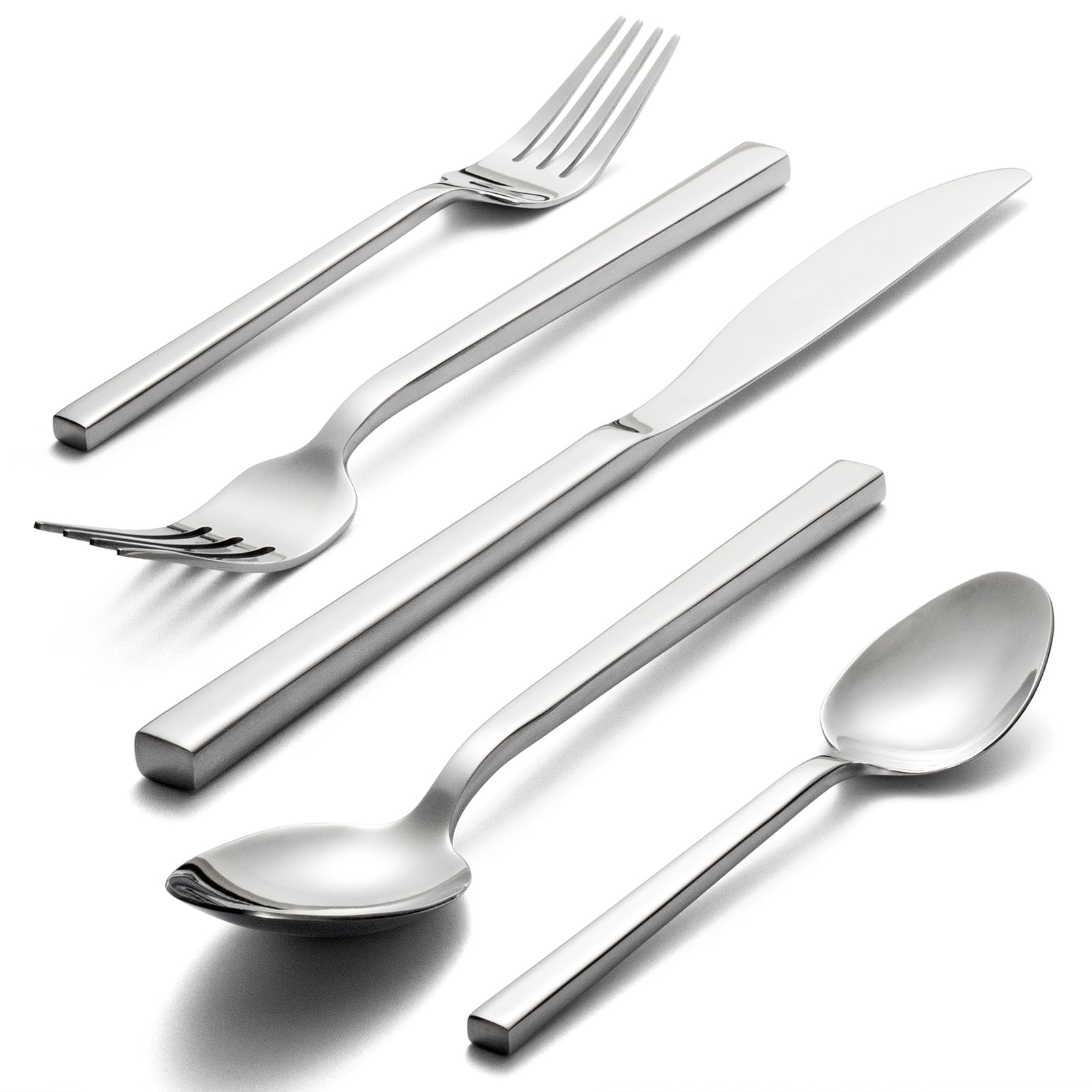 Alata Cube Black 20-Piece Forged Silverware Set Stainless Steel Flatware Set,Service for 4,Matte Satin Polished Cutlery Set,Dishwasher Safe