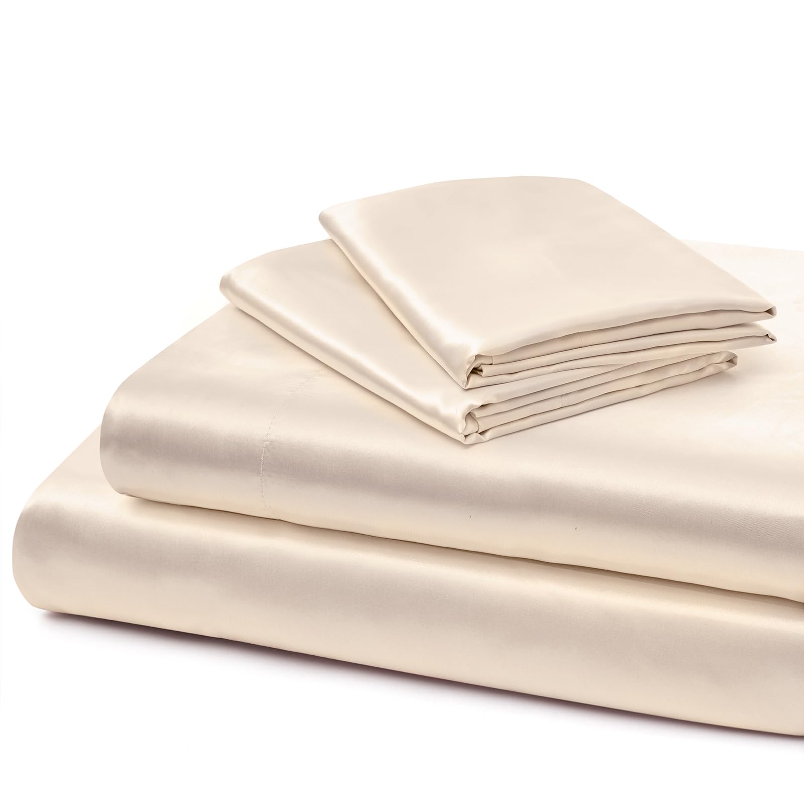Vonty Extra Deep Pocket Full Sheet Sets - Cooling & Silky Satin Full Size Sheets with 18-24 Inch Deep Pocket, Black Satin Bed Sheets Fit Up to 24" Deep Mattress - 4 Piece Set
