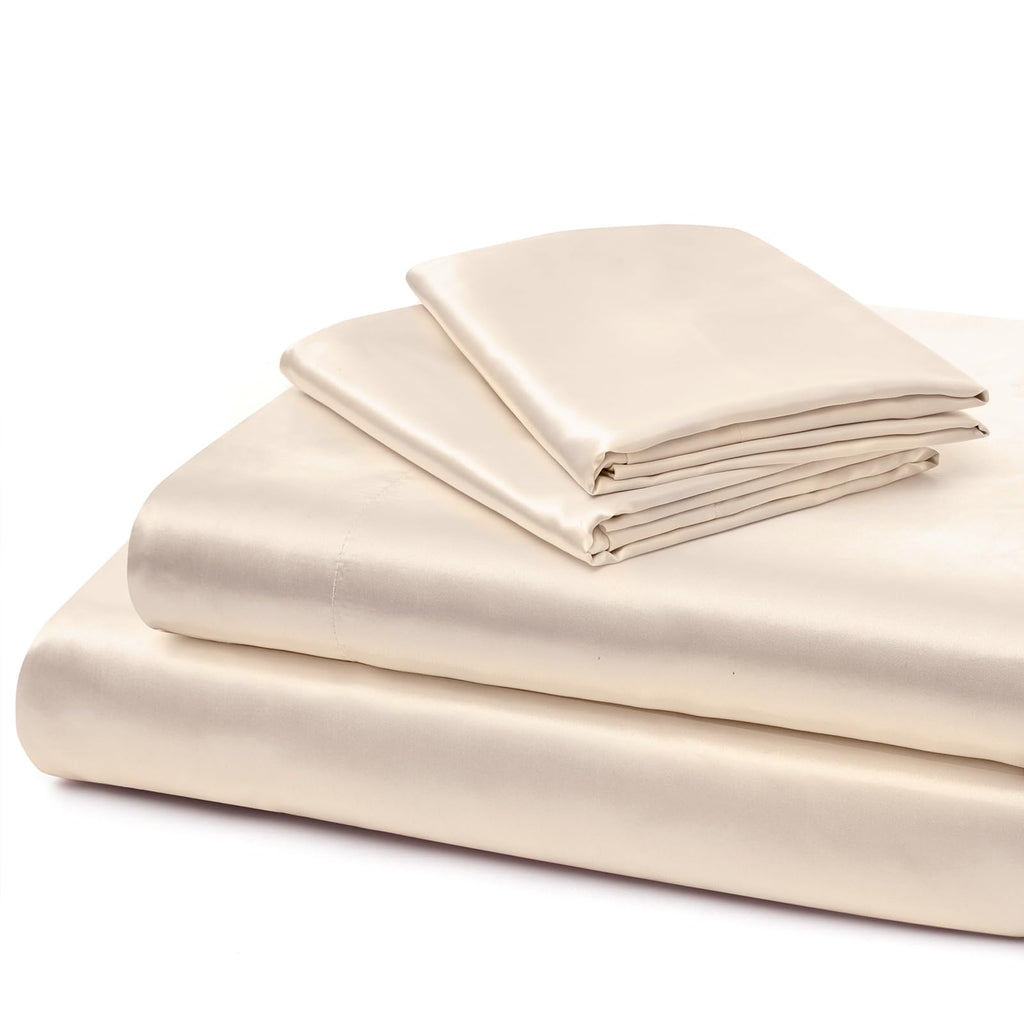 Vonty Extra Deep Pocket Full Sheet Sets - Cooling & Silky Satin Full Size Sheets with 18-24 Inch Deep Pocket, Black Satin Bed Sheets Fit Up to 24" Deep Mattress - 4 Piece Set
