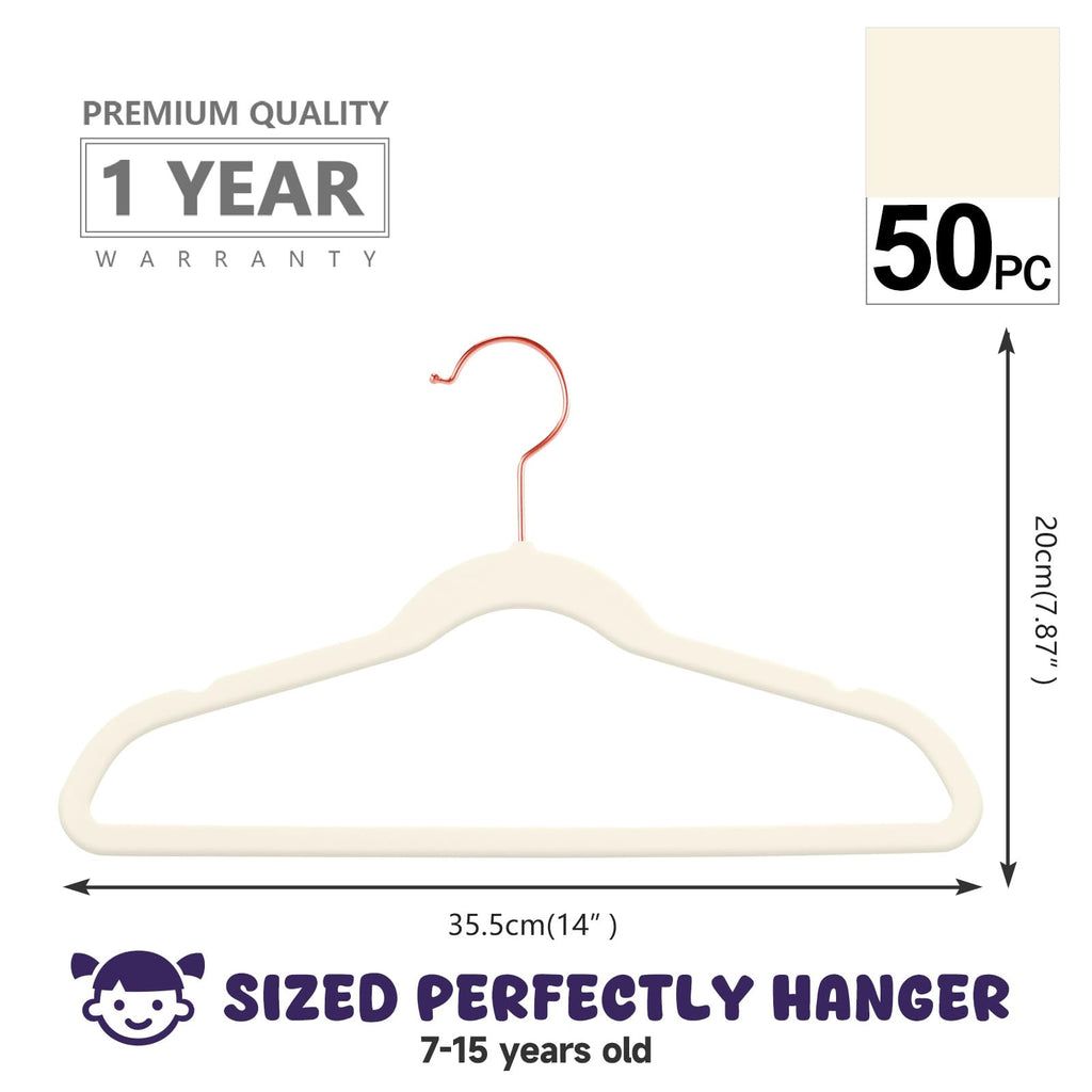 MIZGI Baby Velvet Hangers,Non-Slip Kids & Toddler Hangers,11.8 Inch Hangers for Baby Clothes,Pack of 50(Black/Black)