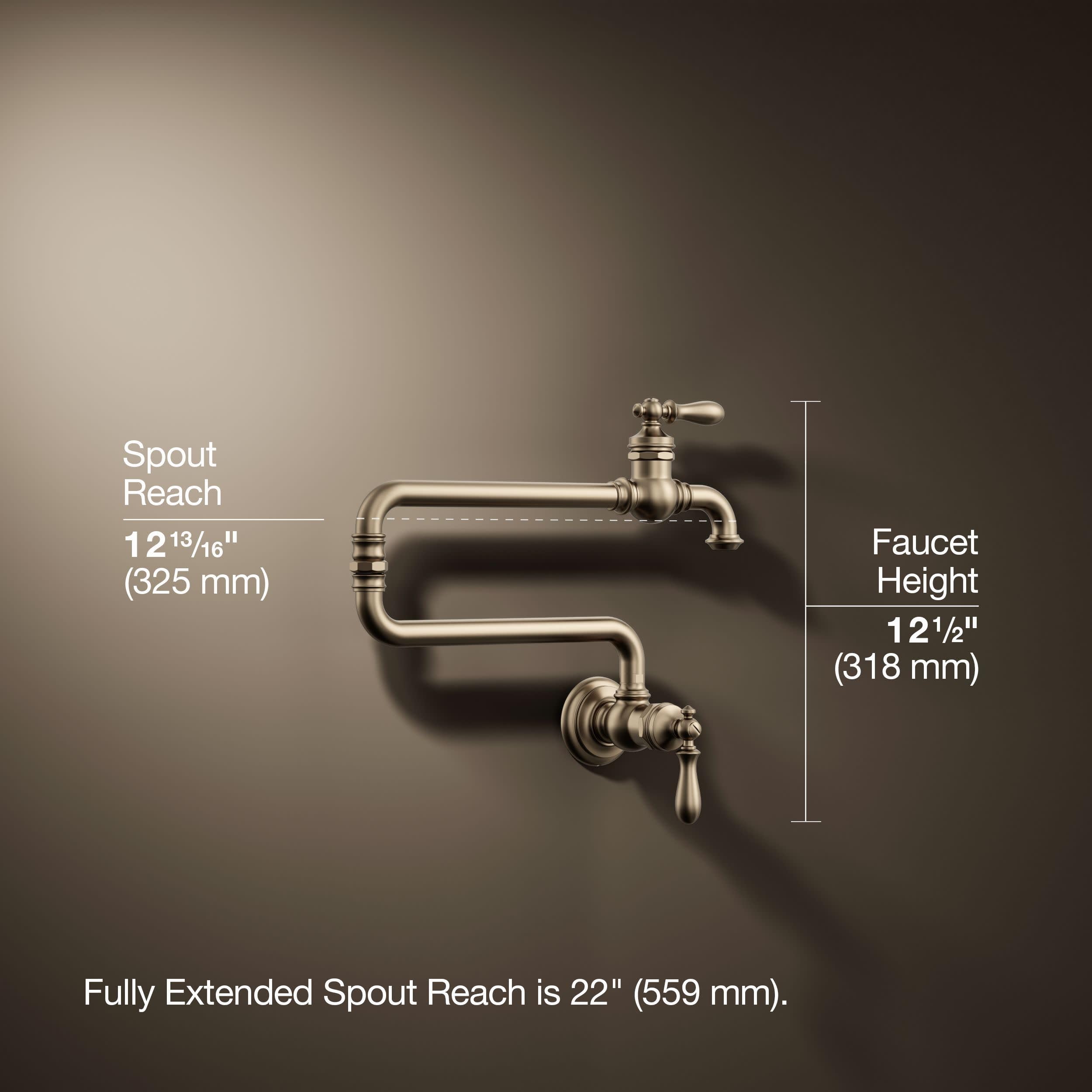KOHLER 99270-BL Artifacts Wall-Mount Pot Filler, Pot Filler Faucet, Black Pot Filler, Kitchen Sink Pot Filler Faucets, Matte Black