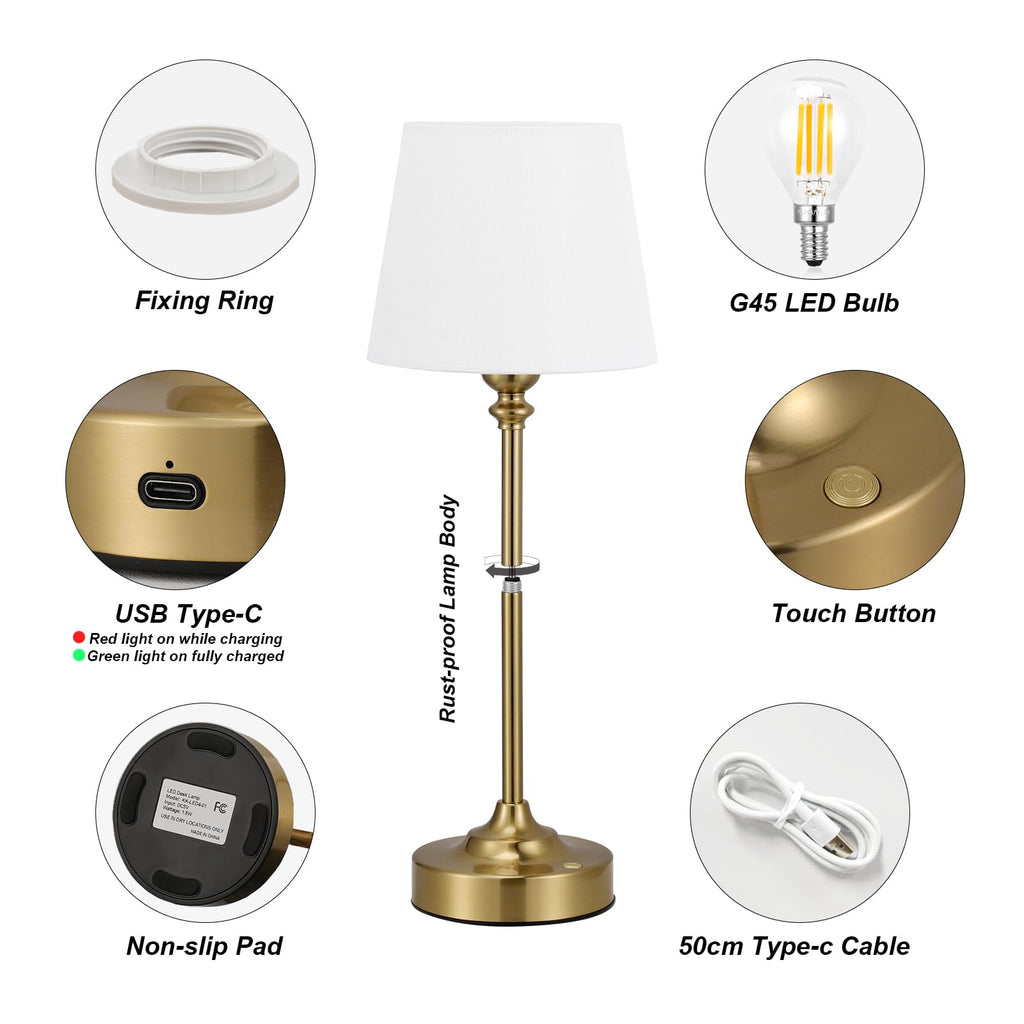 Touch Control Cordlss Table Lamp, USB-C Rechargeable Lamp with Stepless Dimming, 4000mAh Battery Operated Bedside Lamp for Bedroom, Living Room, Night Light & Emergency Lighting, Black, 1 Pack