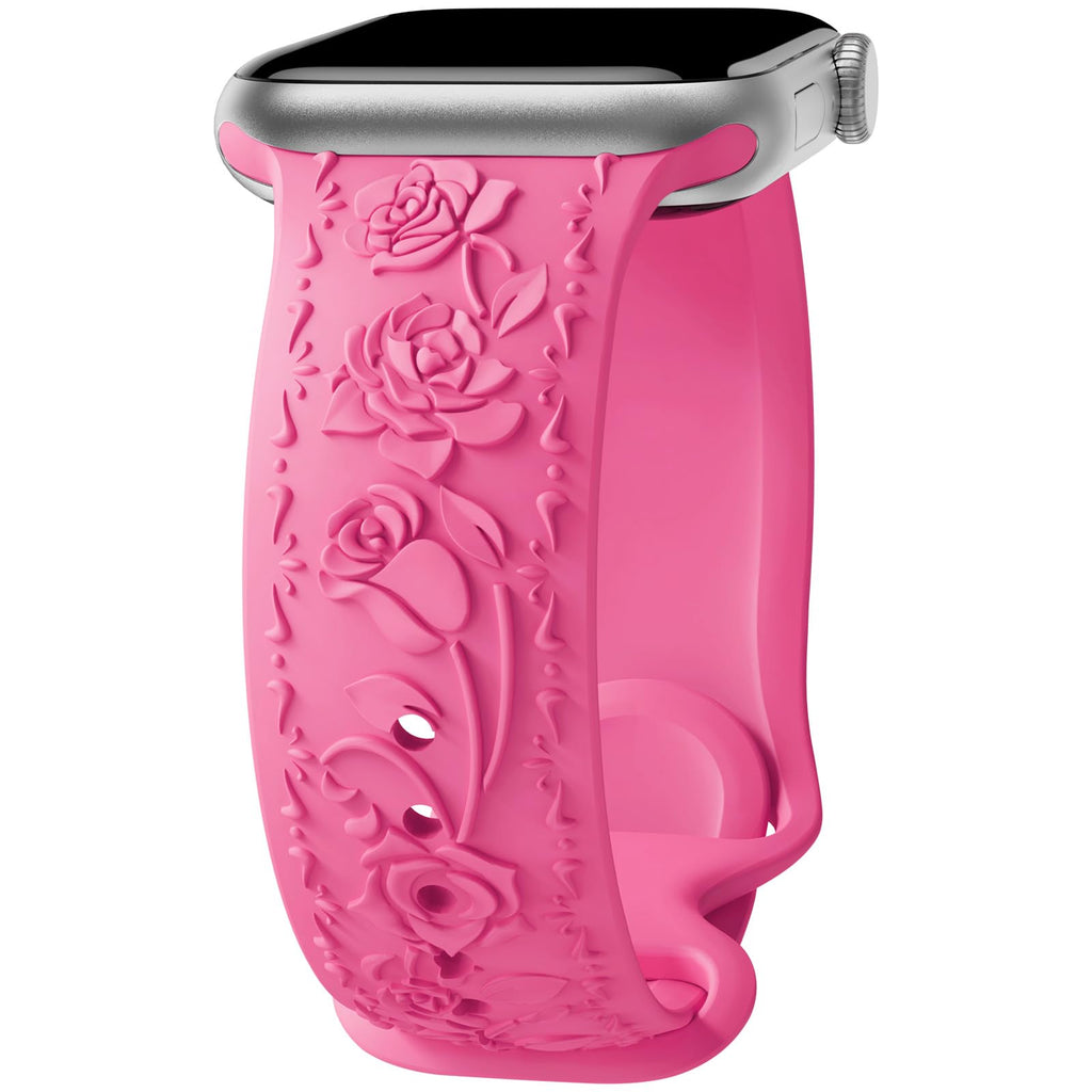 Floral Engraved Band Compatible with Apple Watch Band 40mm 41mm 38mm 42mm 44mm 45mm 46mm 49mm Women, Soft Silicone Cute Embossed Flower Strap for iWatch Band Series SE Ultra 11 10 9 8 7 6 5 4 3 2 1