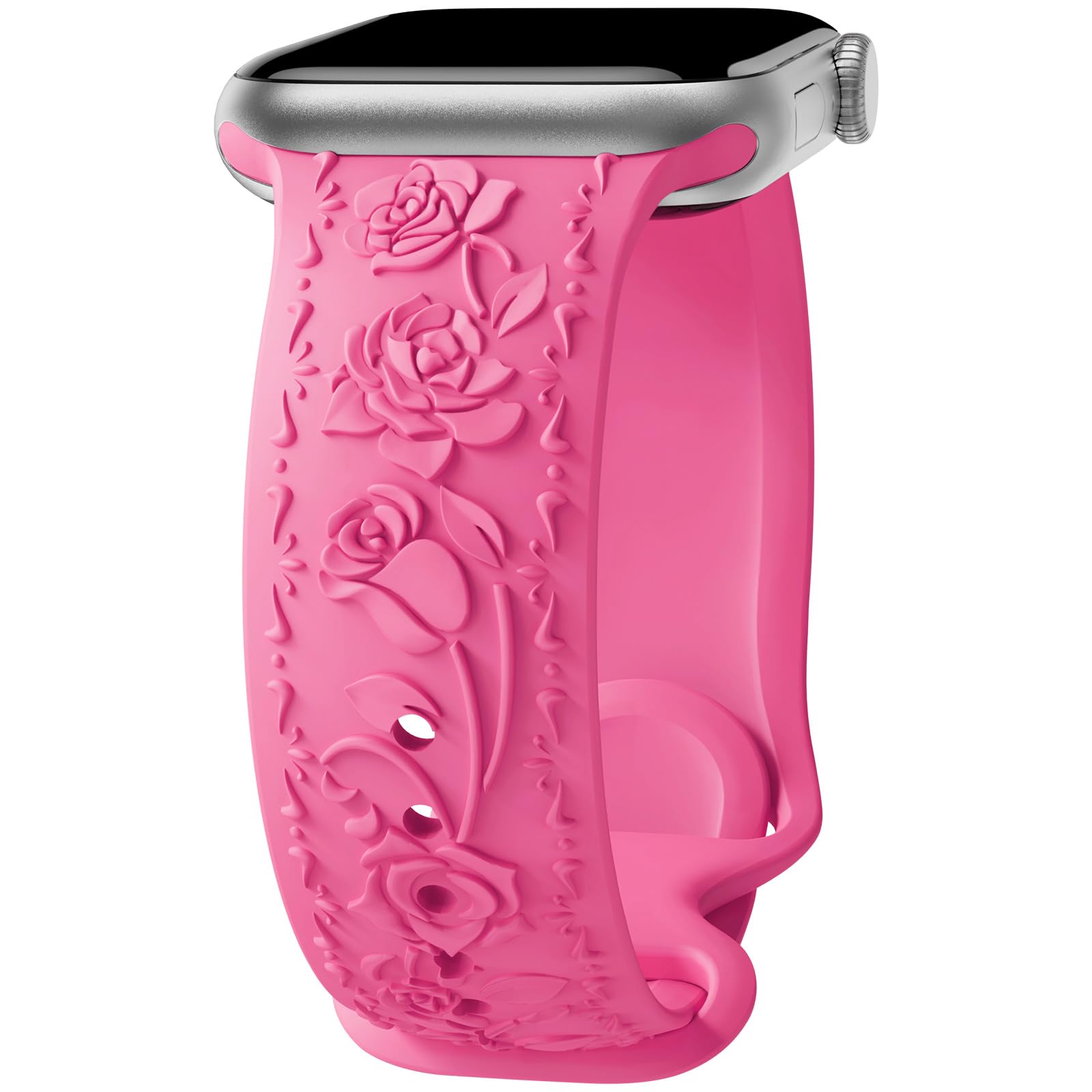 Floral Engraved Band Compatible with Apple Watch Band 40mm 41mm 38mm 42mm 44mm 45mm 46mm 49mm Women, Soft Silicone Cute Embossed Flower Strap for iWatch Band Series SE Ultra 11 10 9 8 7 6 5 4 3 2 1
