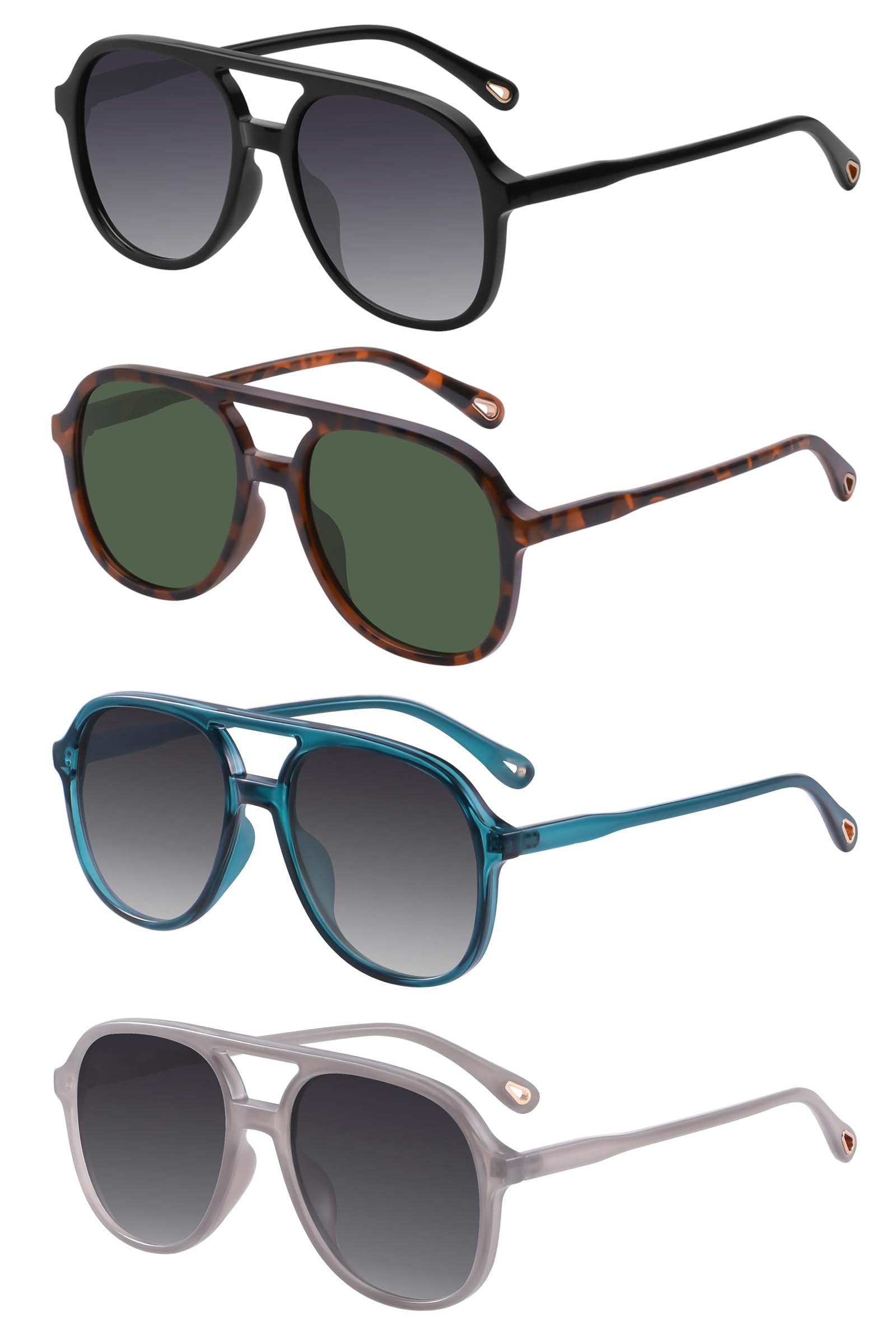YDAOWKN Retro Square Aviator Sunglasses for Womens Mens Vintage 70s Double Bridge Sun Glasses