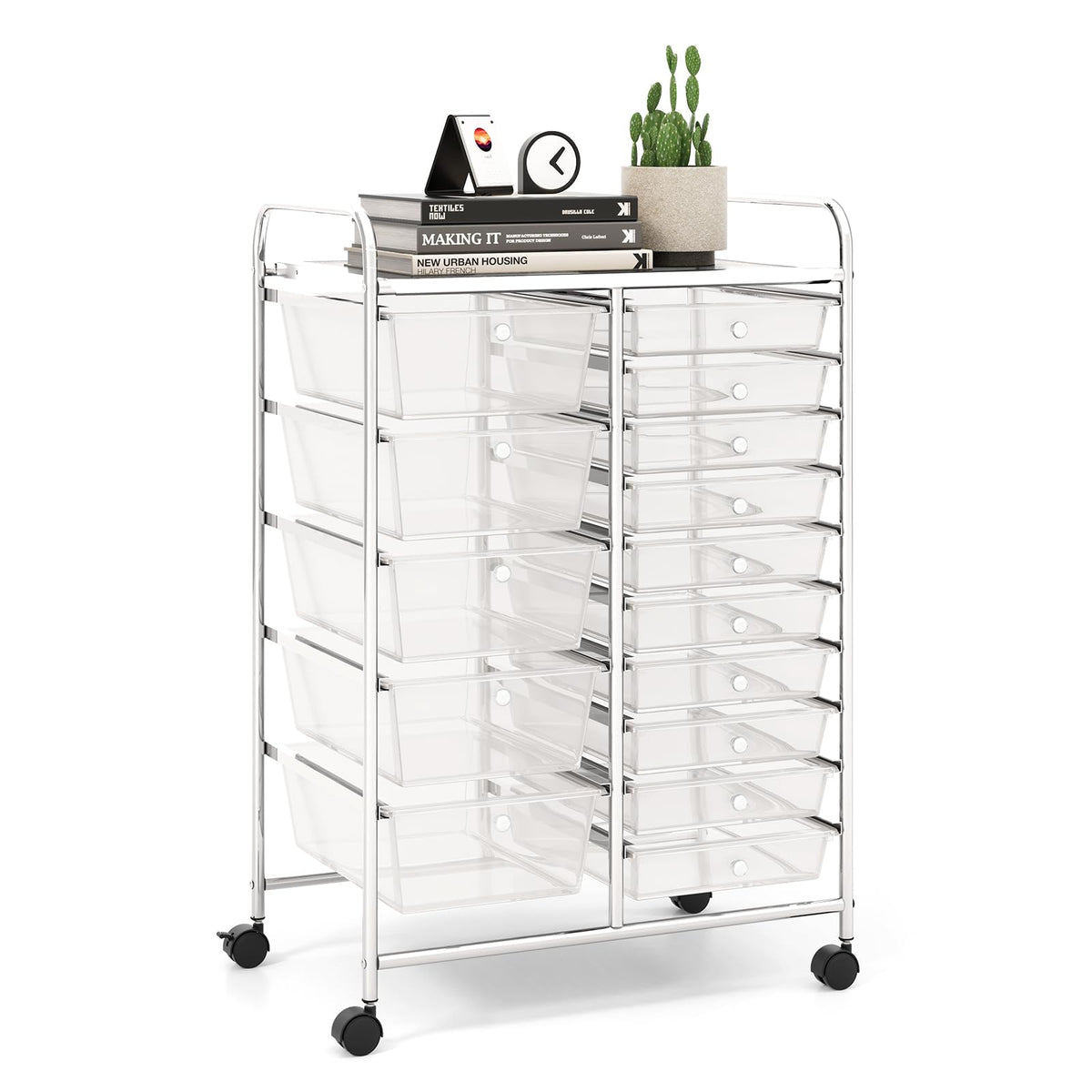 LDAILY 9 Drawer Rolling Storage Cart, Rolling Cart with Drawers for Classroom, Art Supply Craft Organizer on Wheel with Metal Frame & Handles for Home Office School