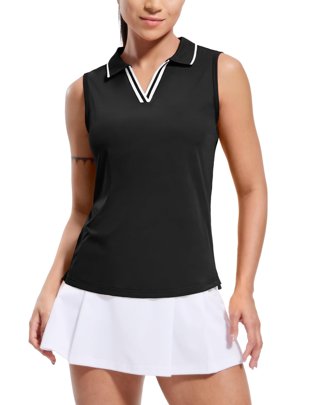MIER Women's Sleeveless Golf Polo Shirts Dry Fit Collared Tank Tops V Neck Ribbed Athletic Tennis Shirt, Moisture Wicking