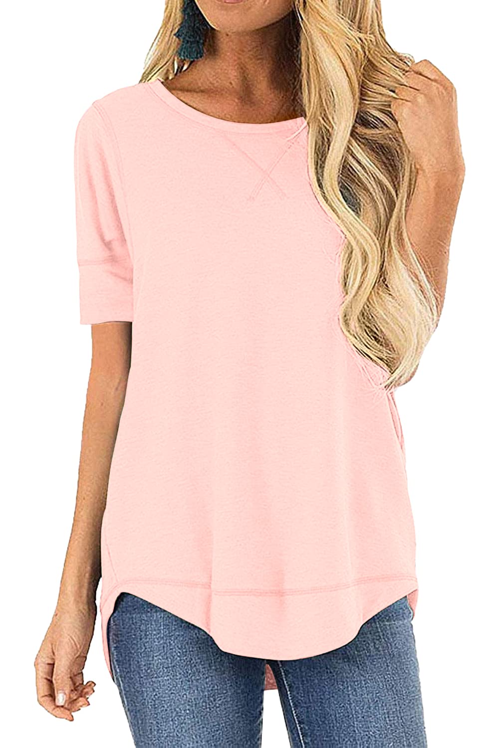 JomeDesign Summer Tops for Women Short Sleeve Side Split Casual Loose Tunic Top