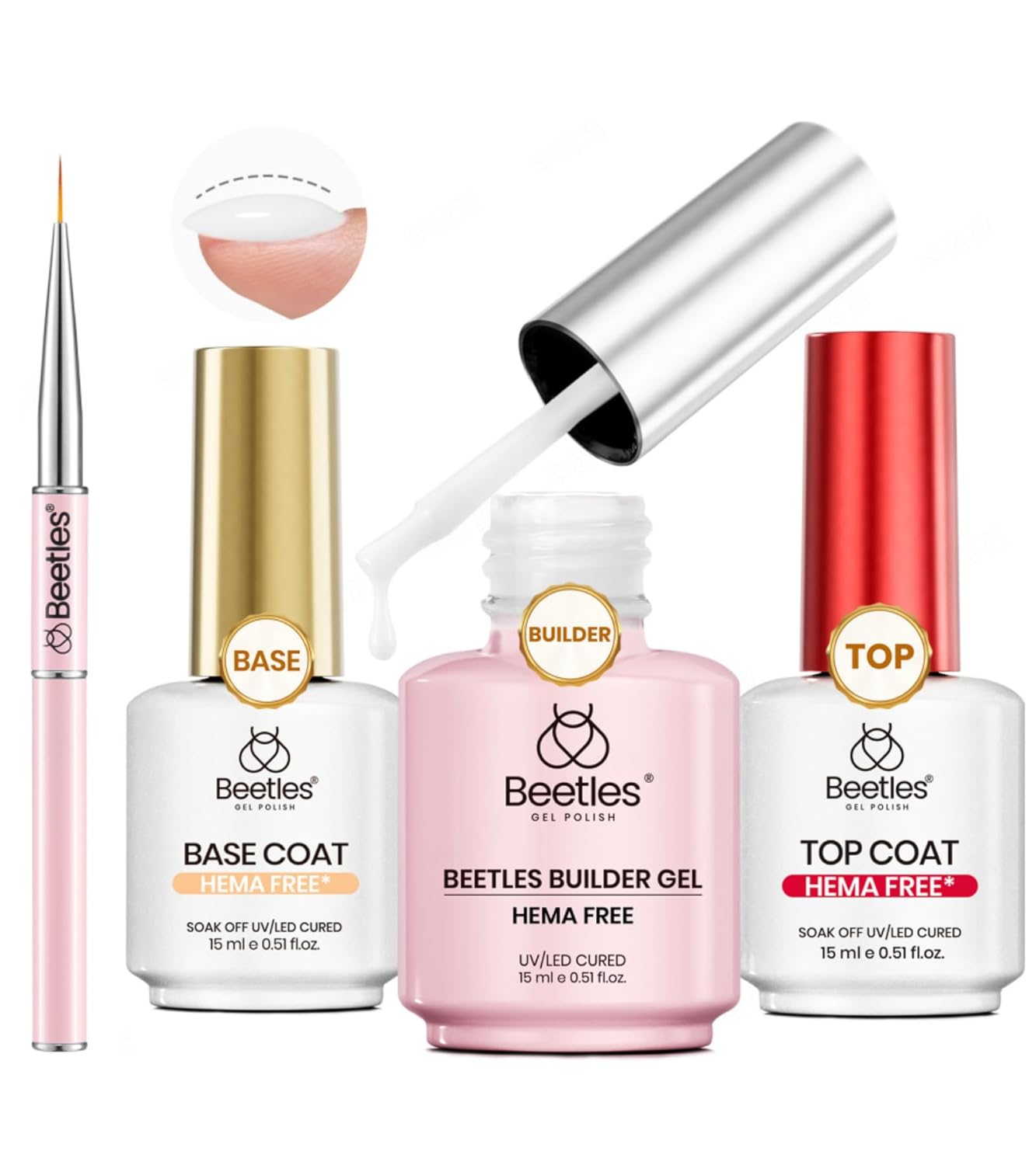Beetles 2Pcs 15ml Gel Base and Top Coat Set - Upgrade No Wipe Extra Glossy Top Coat Finish for Gel Nail Polish, Soak Off UV/LED Lamp Needed, Essentials for Long-Lasting Manicure Kit