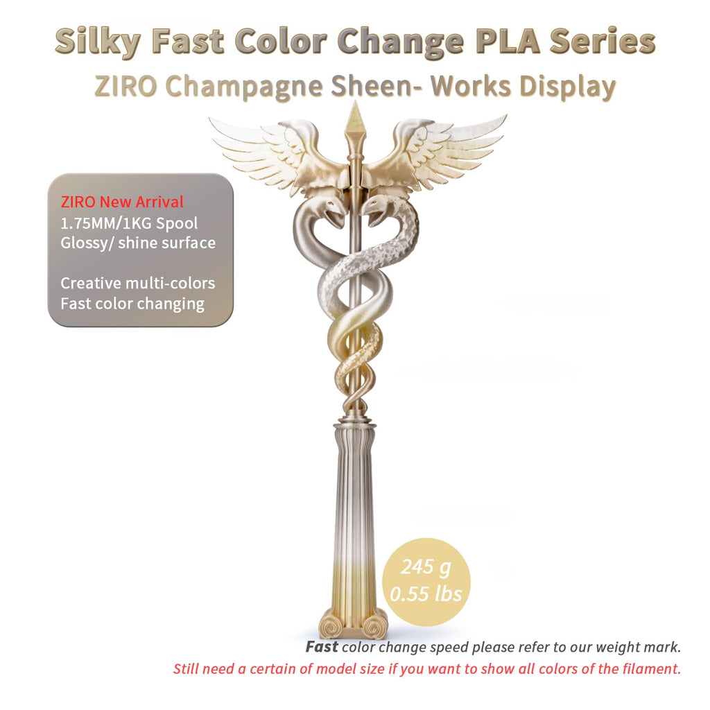 ZIRO Fast Color Change PLA, 1.75mm Color Gradient Filament, Glossy Rainbow PLA Filaments, Fit Most 3D Printer Pen, Shiny Surface 1KG/2.2lbs Spool, Aqua Sky (Silk)
