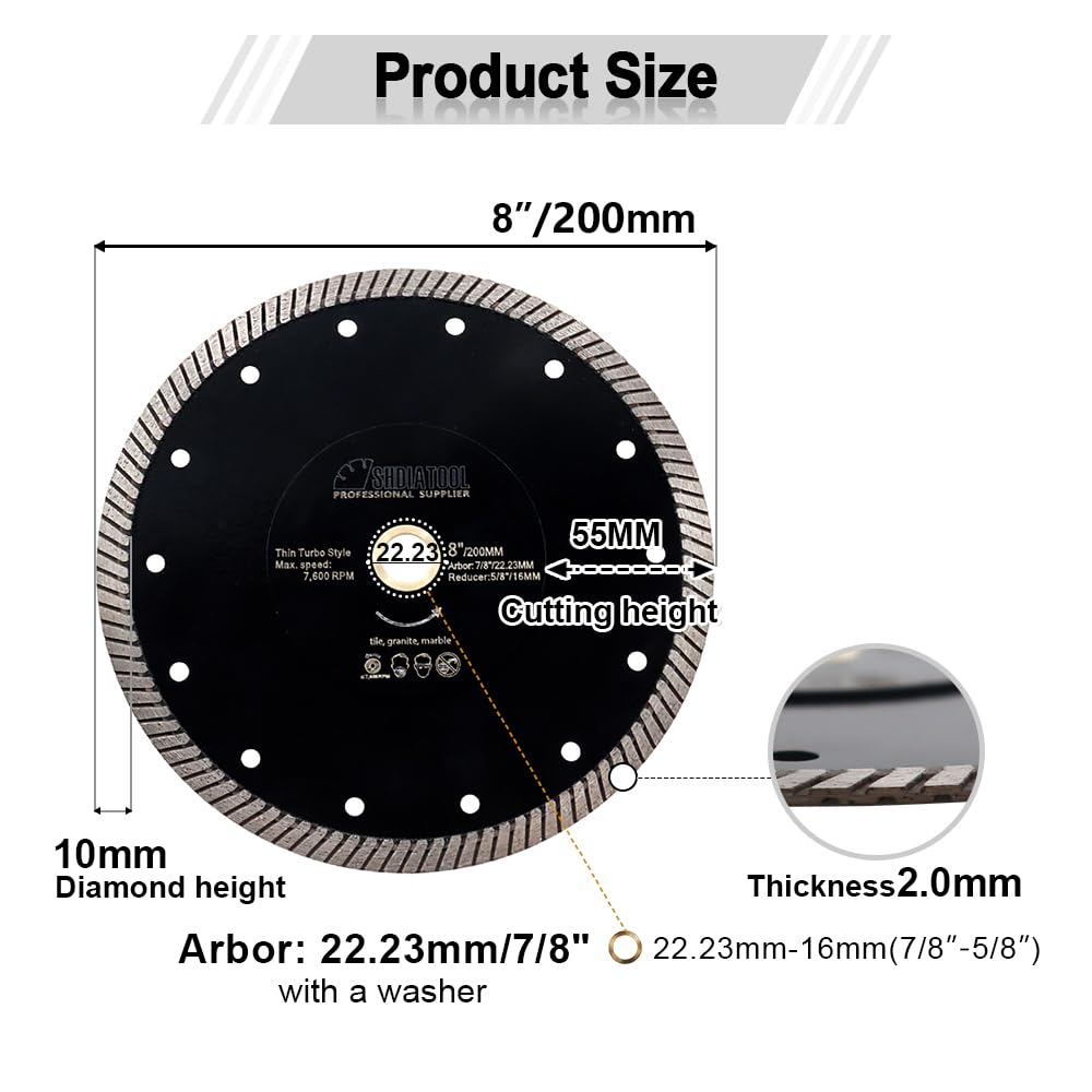 SHDIATOOL Super Thin Diamond Turbo Saw Blade 4 Inch Cutting Porcelain Ceramic Tile Granite Dia 105mm