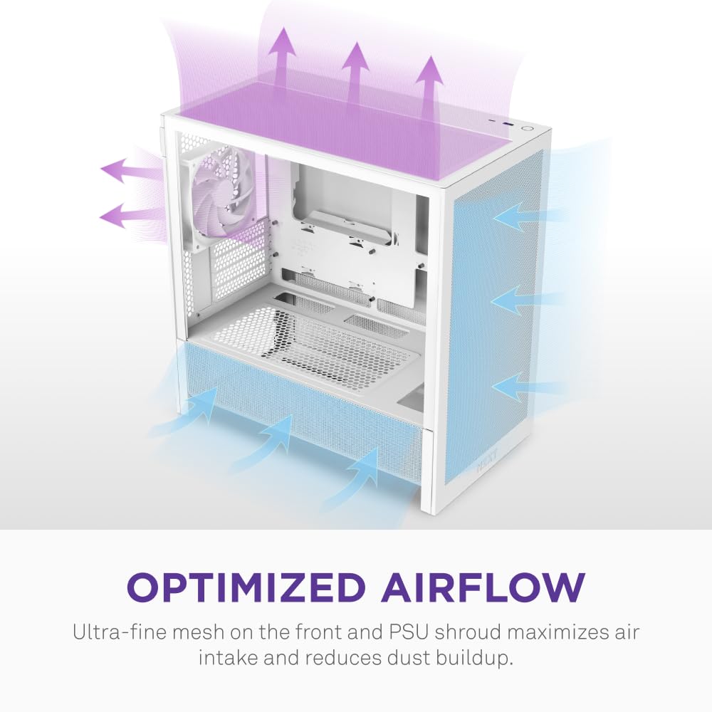 NZXT H3 Flow – Micro-ATX PC Case – Optimized Airflow – Includes 1 x 120mm Rear Fan – Supports Full-Sized GPUs – Fits 280mm Front, 240mm Top Radiator – Back-Connect Motherboard – Black