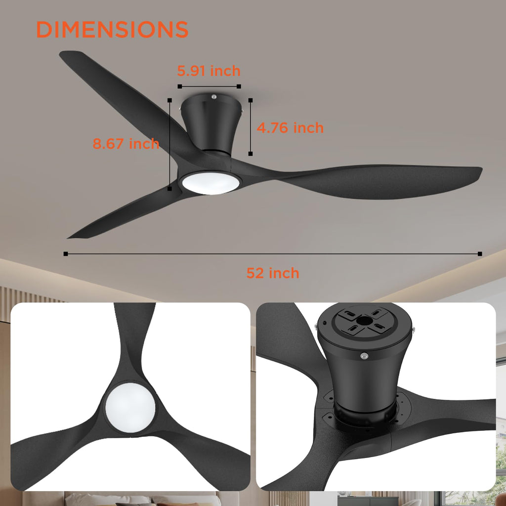 TALOYA Ceiling Fans with Lights,42 inch Modern Low Profile Ceiling Fan with Light and Remote Control, Flush Mount, 3CCT, White Ceiling Fan for Bedroom Living Room and Patio