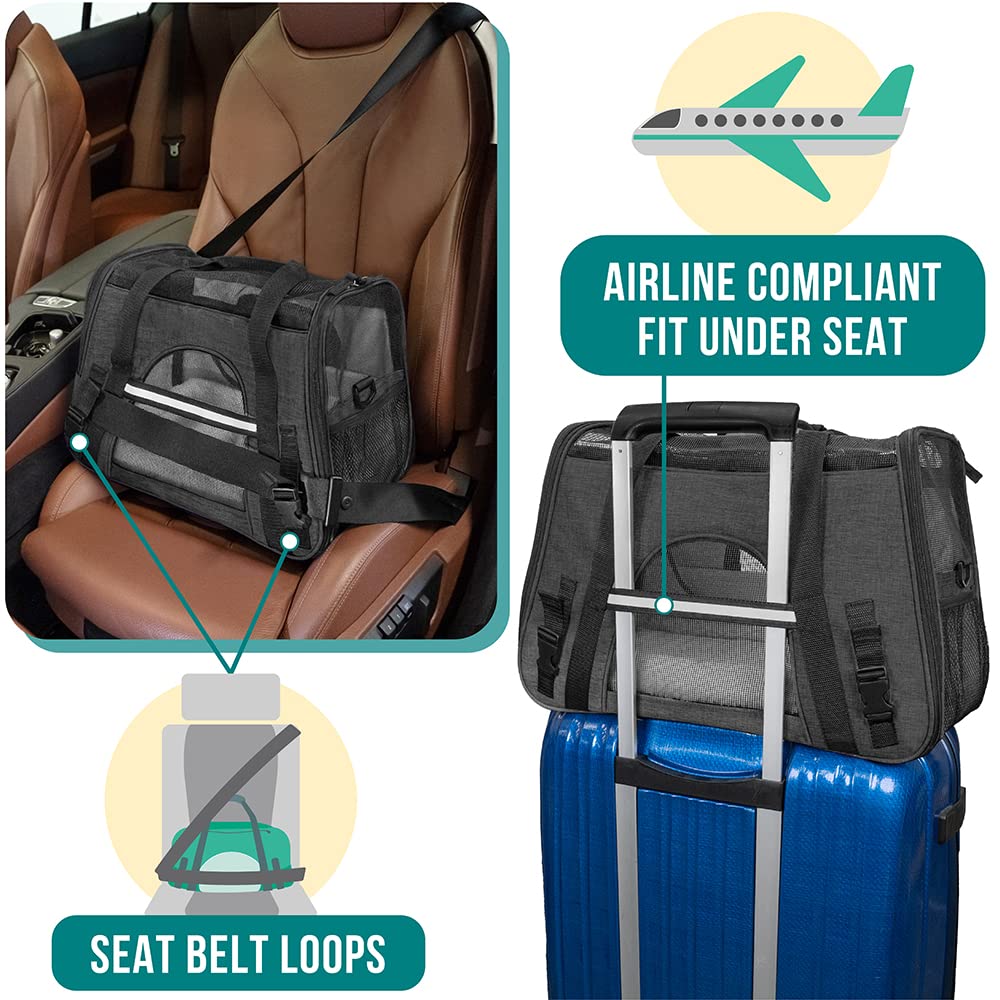 PetAmi Airline Approved Pet Carrier for Cats & Small Dogs, Soft Sided TSA Travel Carrier Bag with Sherpa Bed, Breathable Mesh Ventilation, Collapsible Bowl, Fits Under Seat, Up to 18 lbs, Small Black