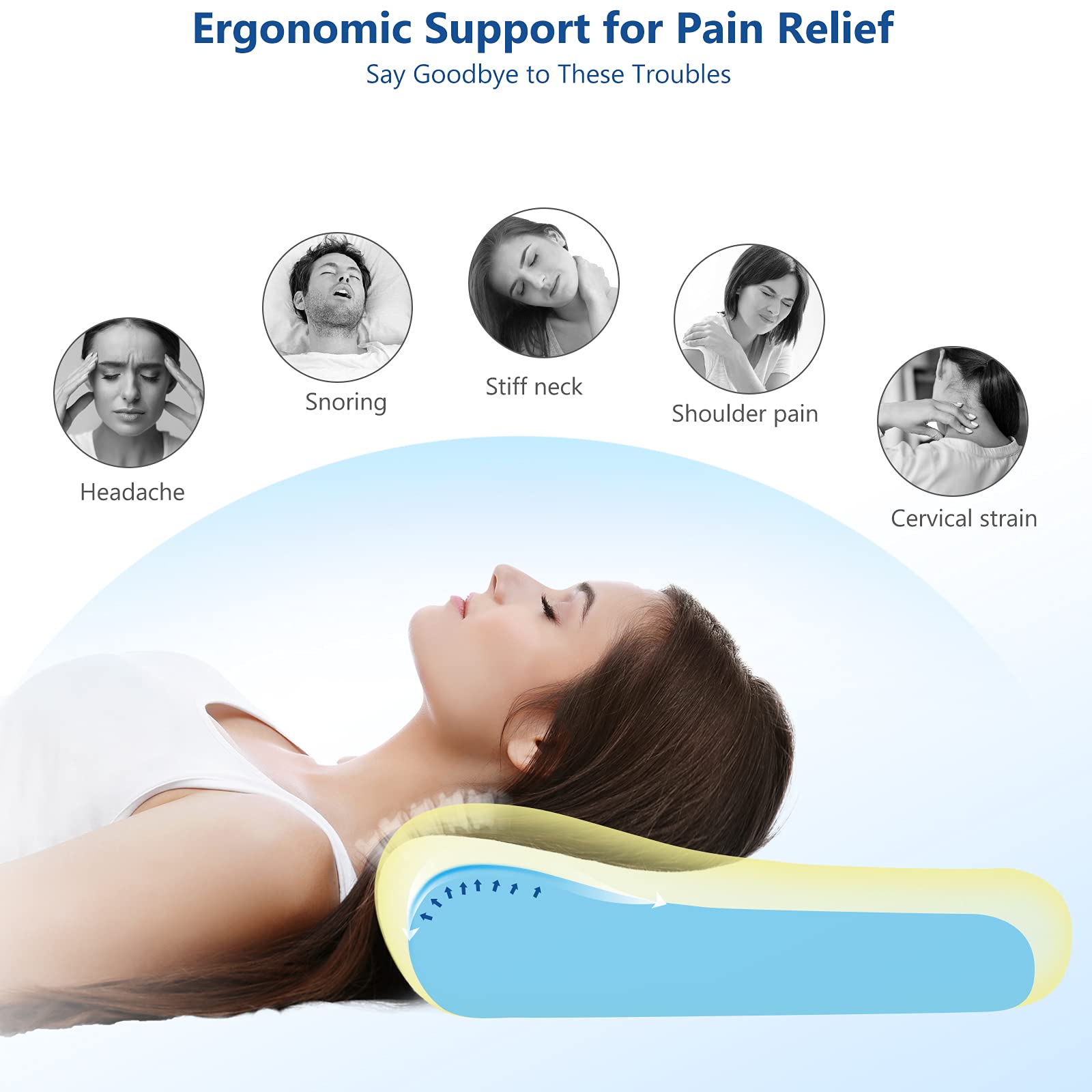 ZAMAT Memory Foam Pillow for Neck Pain Relief, Adjustable Ergonomic Cervical Pillow for Sleeping, Orthopedic Neck Pillow with Washable Cover, Bed Pillows for Side, Back, Stomach Sleepers