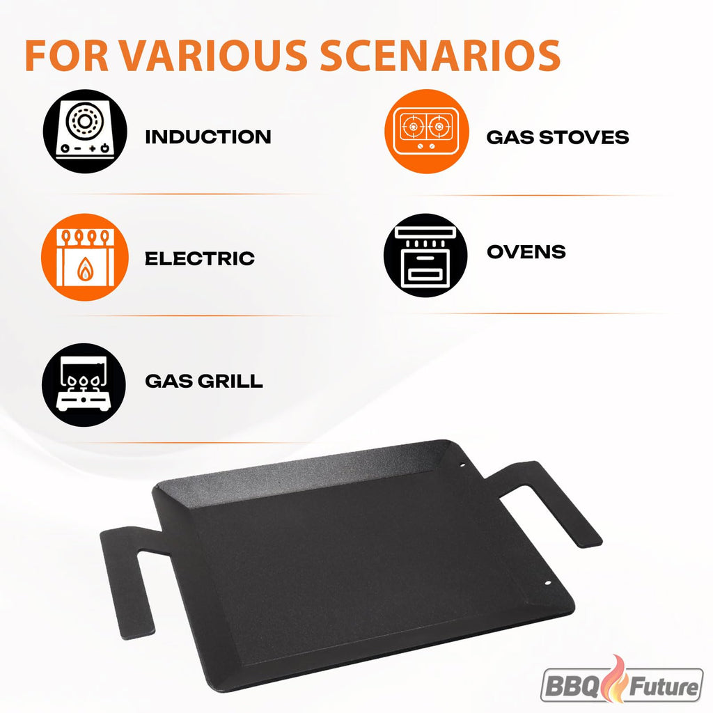 Carbon Steel Griddle for Gas Grill, Double Burner Griddle Compatible with Induction, Stove Top, Electric, Oven - 17" x 10" Professional Cookware for Cooktop, NonStick Griddle Pan