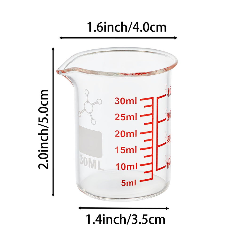 High Borosilicate Glass Measuring Cup-V-Shaped Spout，Glass Measuring Beaker for Kitchen or Restaurant, Easy to Read, 30 ML (1 Oz)-Pack of 2