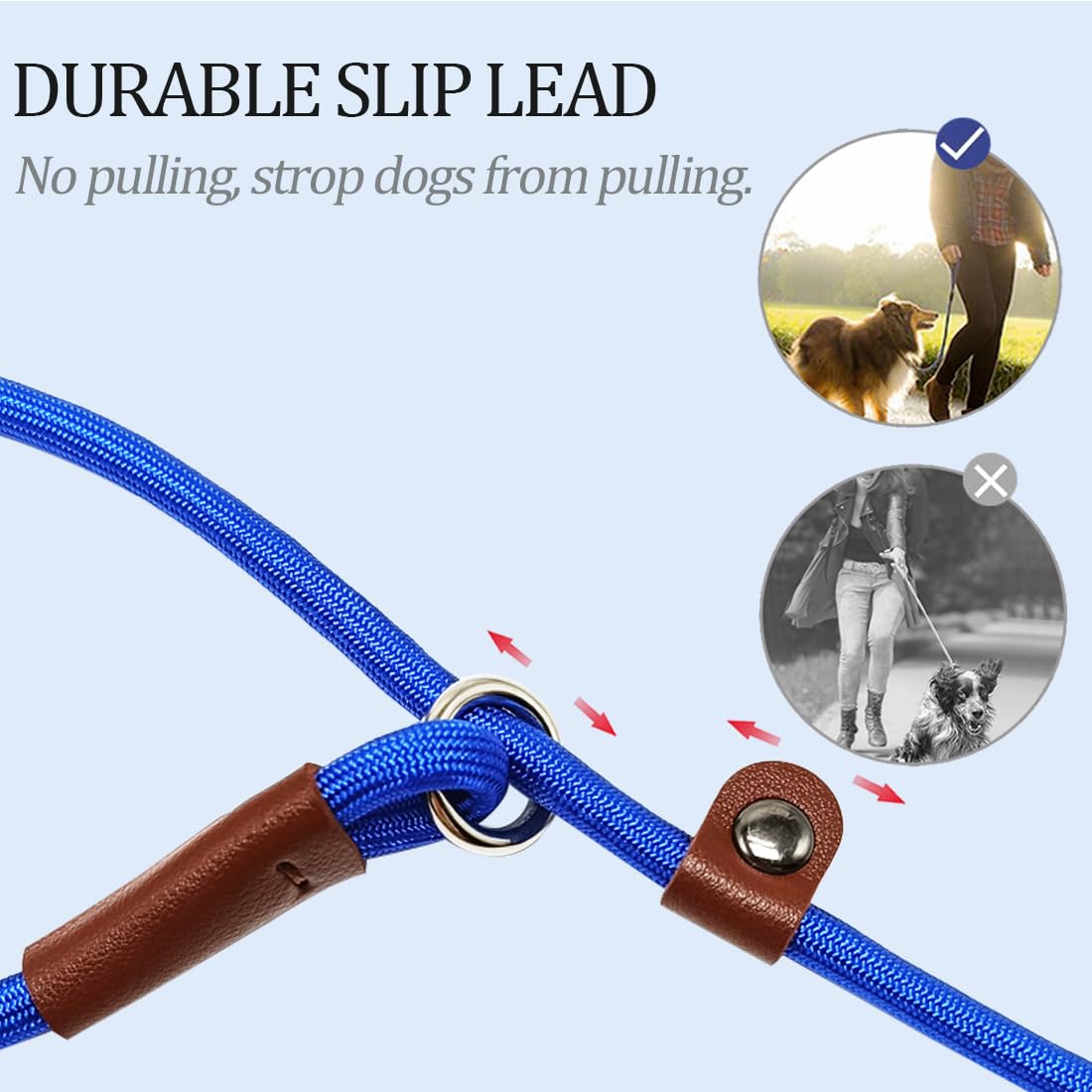 MayPaw Slip Lead Control Leash for Dogs No Pull, 13+ Colors Classic Dog Lead 7 FT Pet Slip Leash, 1/4” Rope Leashes for Small Medium Animals (7ft*1/4", Black)