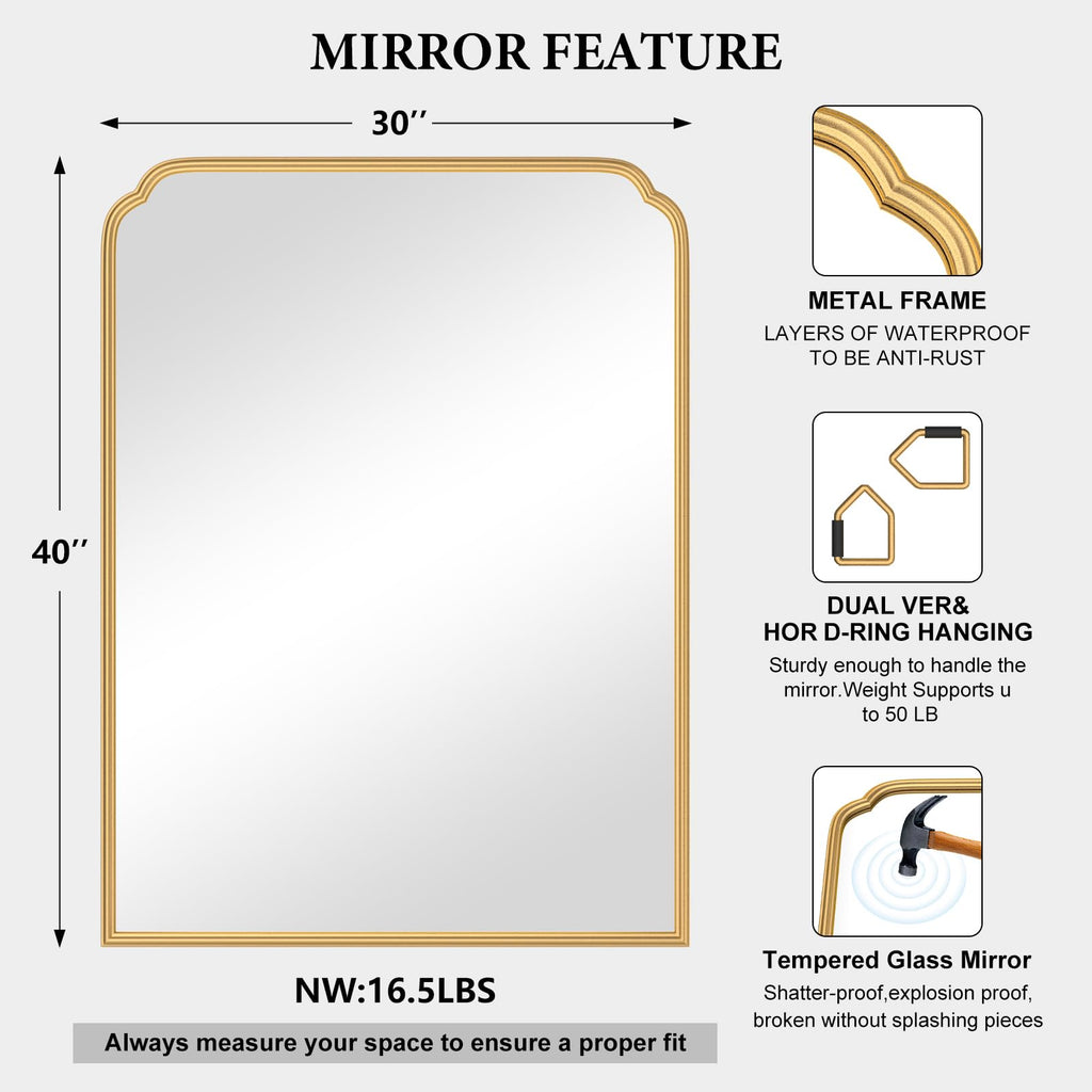 Ferytange 18X24 Inch Black Mirror for Wall with Metal Frame Rectangular Rounded Bathroom Vanity Mirror Anti-Rust, Hangs (Black 18" x 24")