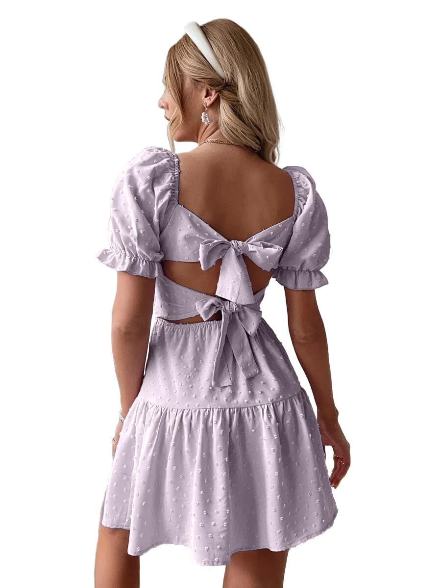 Narecte Summer Dresses for Women 2026,Tie Backless Swiss Dot Mini Dress,Ruffle Hem Flowy Casual Dresses