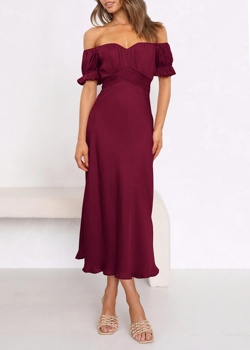 KIRUNDO Women's 2026 Spring Summer Satin Wedding Guest Midi Dress Off The Shoulder Wrap Party Cocktail Formal Prom Dresses