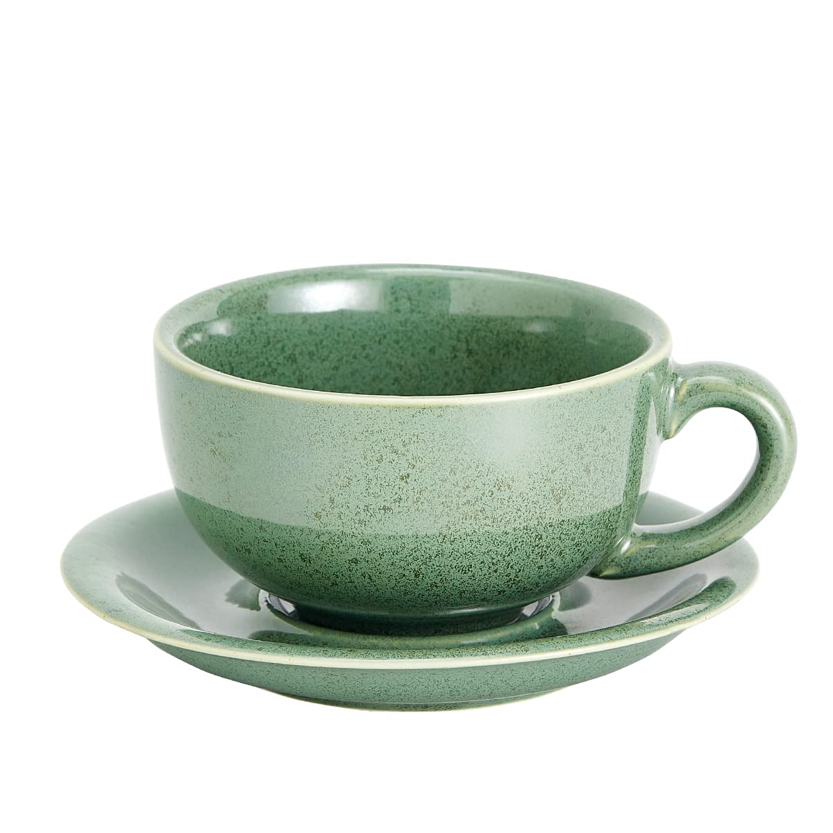 Coffeezone Vintage Design 12 oz Ceramic Latte Art Cappuccino Barista Cup with Saucer (Beige)