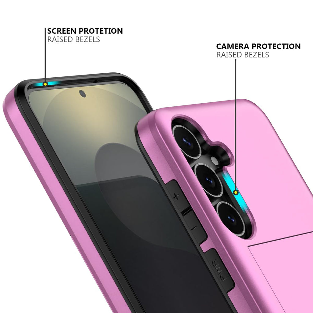 Nvollnoe for Samsung Galaxy S25 Case with Card Holder Dual Layer Heavy Duty Protective Case Hidden Card Slot Slim Wallet Cover for Samsung S25 6.2''(Black)