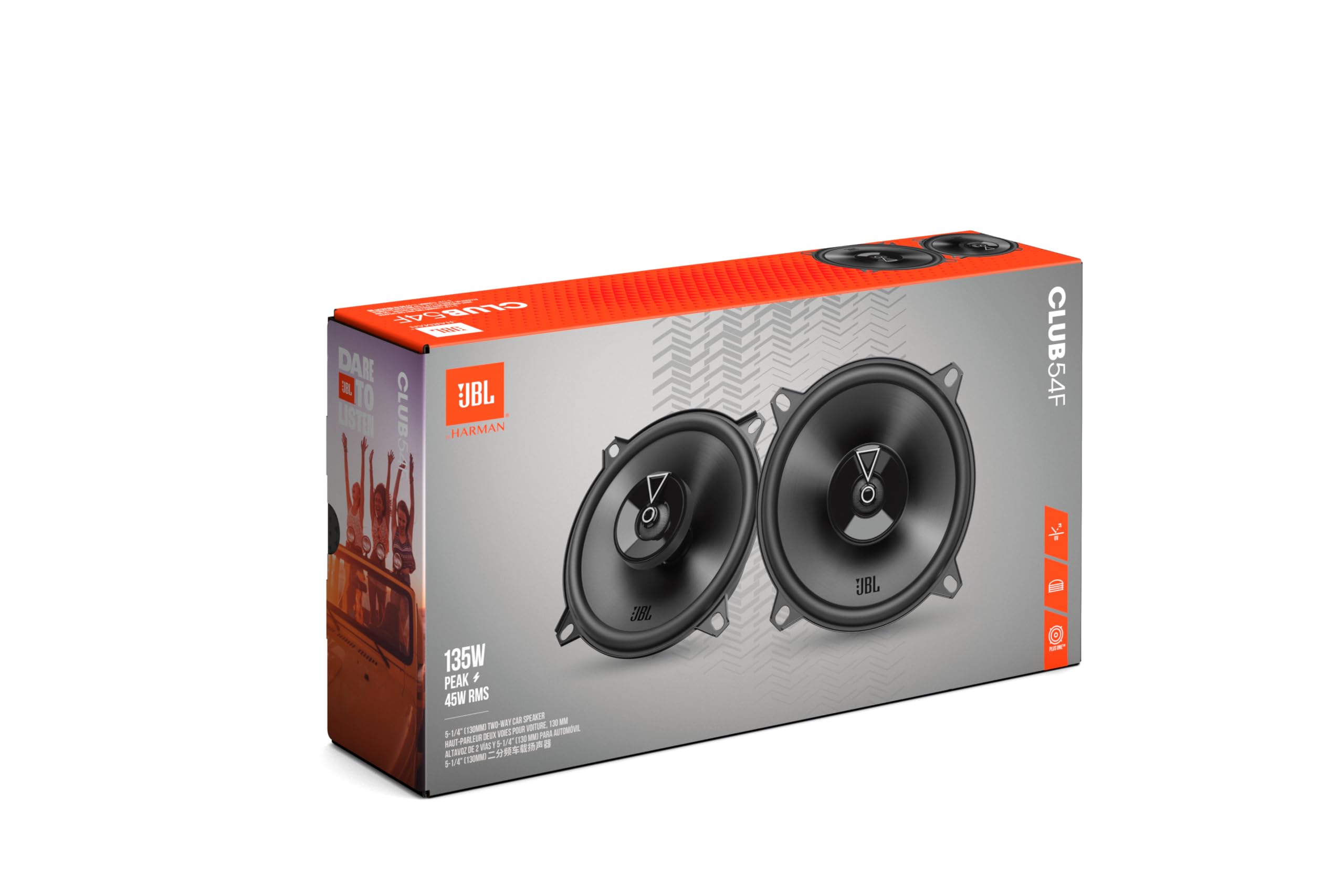 JBL Club 34F - 3-1/2" (87mm) Two-Way Car Speaker, 75 Watts Peak, 25 Watts RMS, Sensitivity (@ 2.83V): 89dB, Frequency Response: 90Hz – 20kHz, Nominal Impedance: 3.0 ohms