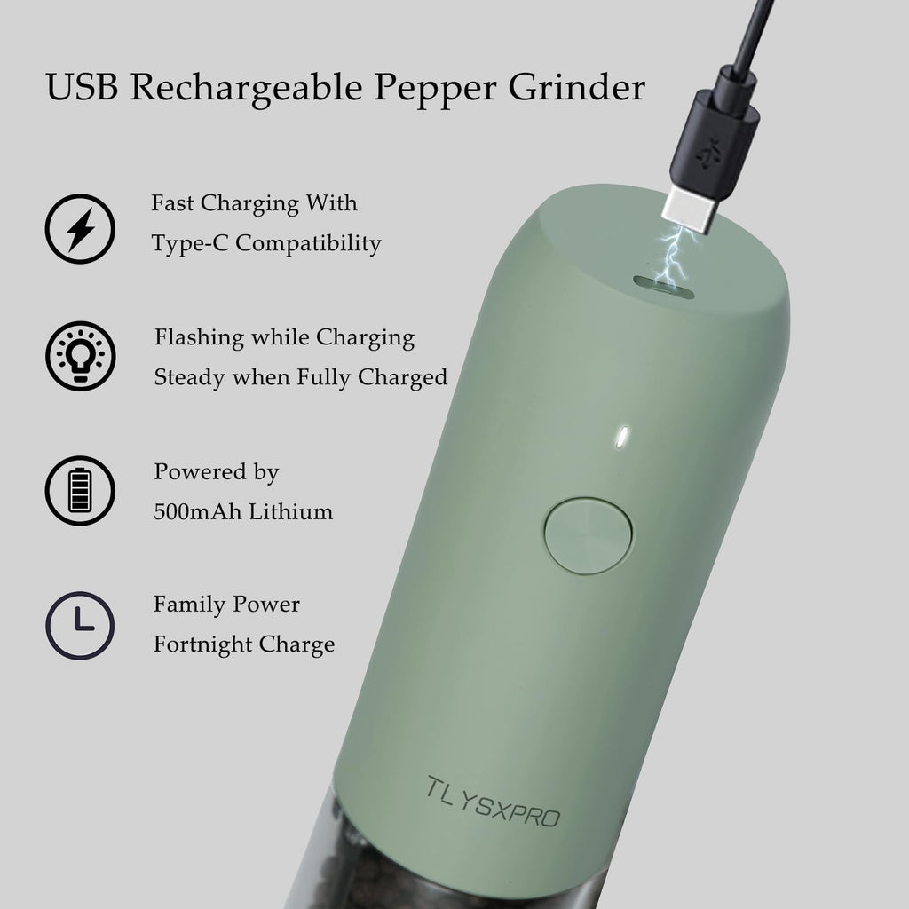 Electric Salt and Pepper Grinder Set, USB Rechargeable, Automatic Salt and Pepper Mill Grinder with Adjustable Coarseness, Electric Salt Shakers, LED Light, Refillable (2 Packs, Black)