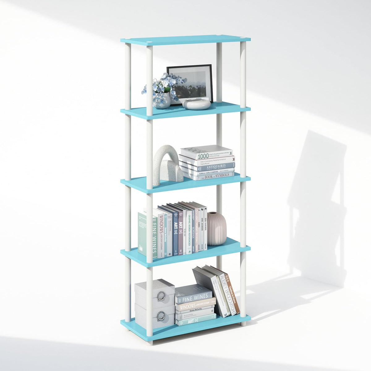 Furinno Turn-N-Tube Book Shelf, 4-Tier Bookshelf, Bookcase with Multipurpose Compact Display Rack, 11.6 x 23.6 x 43.2, for Living Room, Bedroom, Home Office, Americano/Black