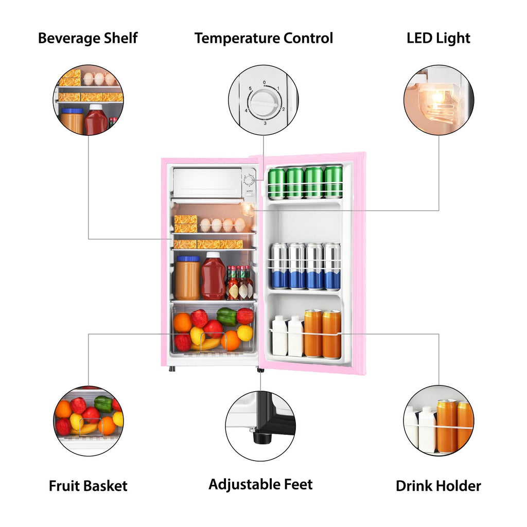 HAILANG 3.1 Cu.Ft Mini Fridge with Freezer, Single Door Mini Refrigerator, 5 Settings Temperature Adjustable, Compact Refrigerator for Apartment,Dorm, Office, Bedroom