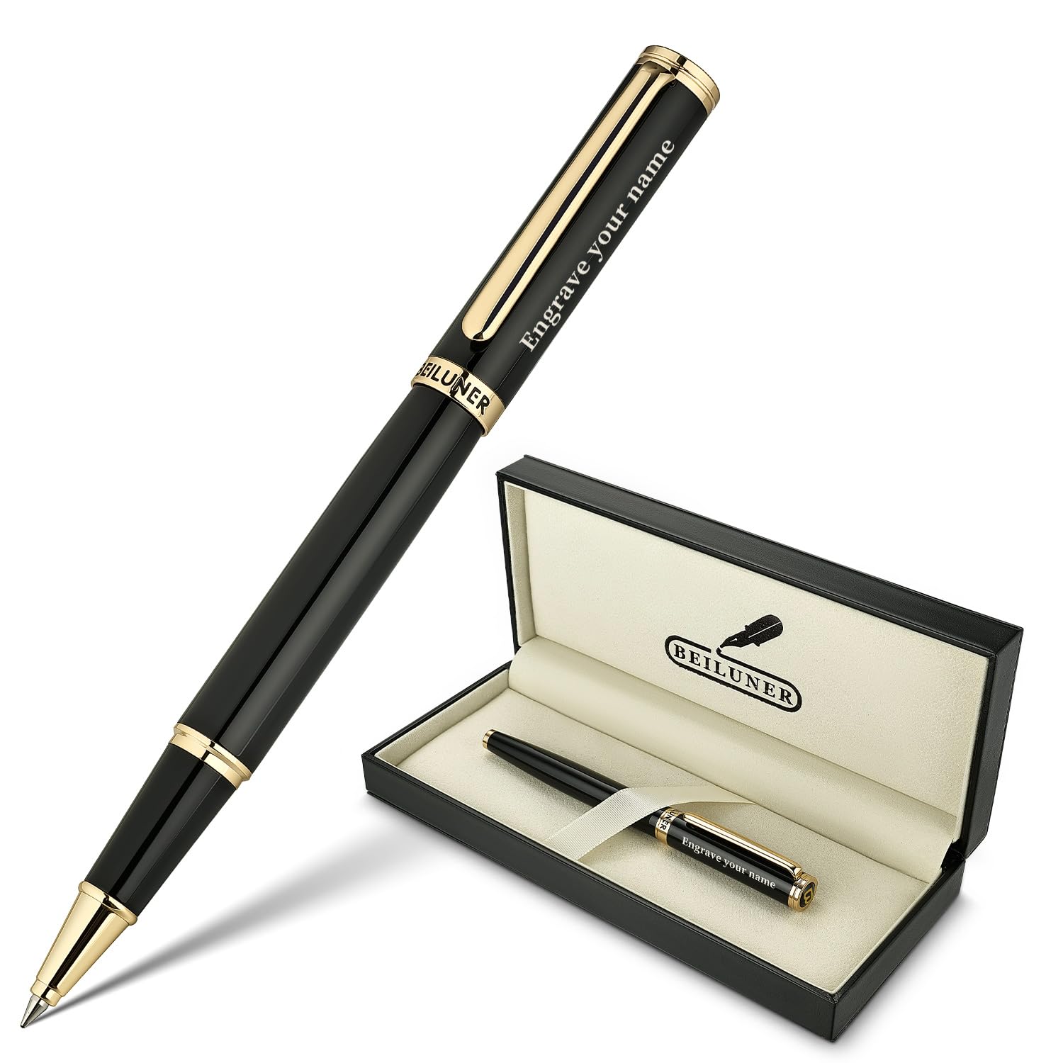 BEILUNER Luxury Rollerball Pen,24K Gold Trim,Noble and Elegant Designs,Schneider Ink Refill, Best Roller Ball Pen Gift Set for Men & Women, Professional, Executive Office, Nice Pens