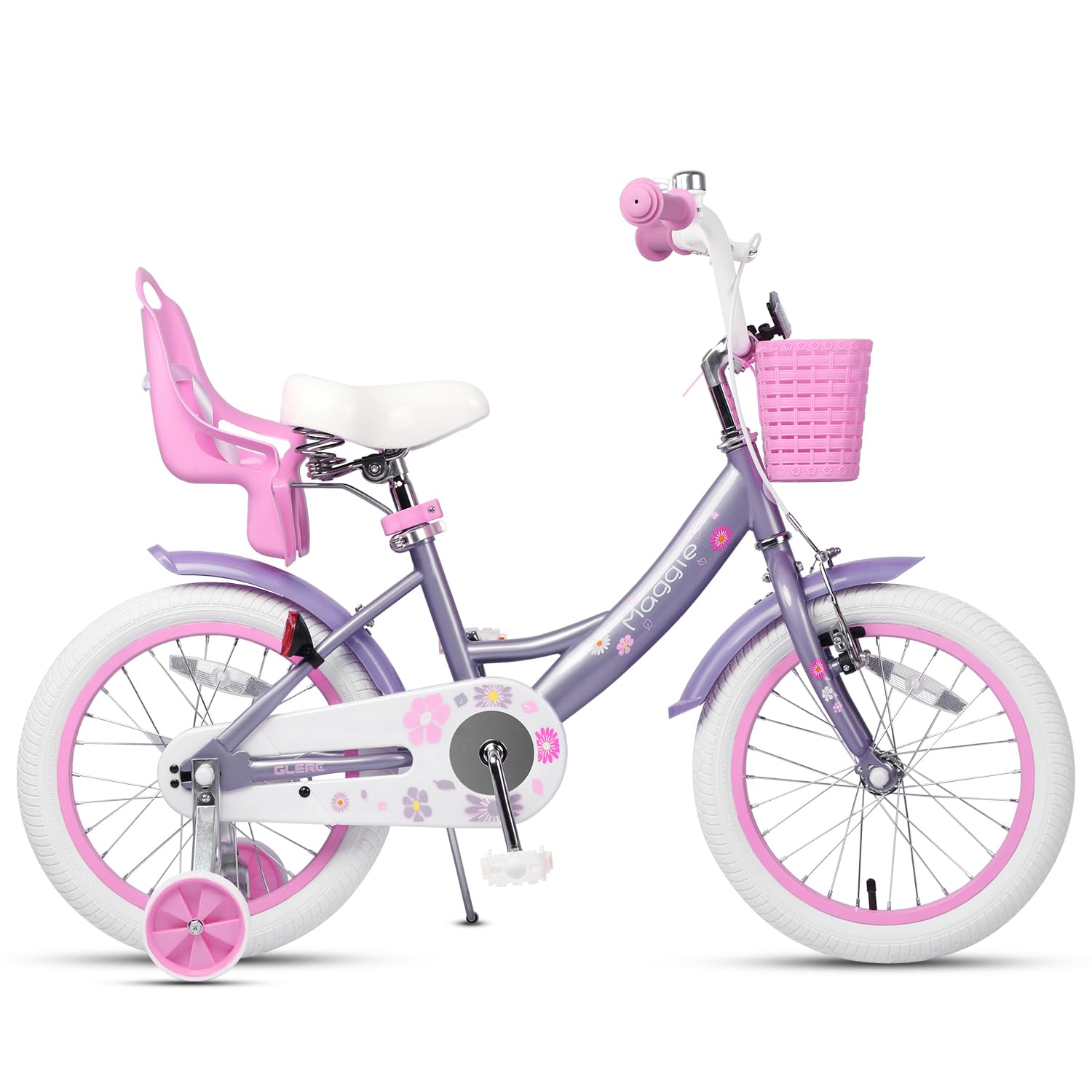Glerc Maggie Girls Bike, 12-20 Inch Kids Bike for 2-13 Years Old Children, Princess Style Kids Bicycle with Doll-Seat & Basket & Training Wheels, Multiple Colors