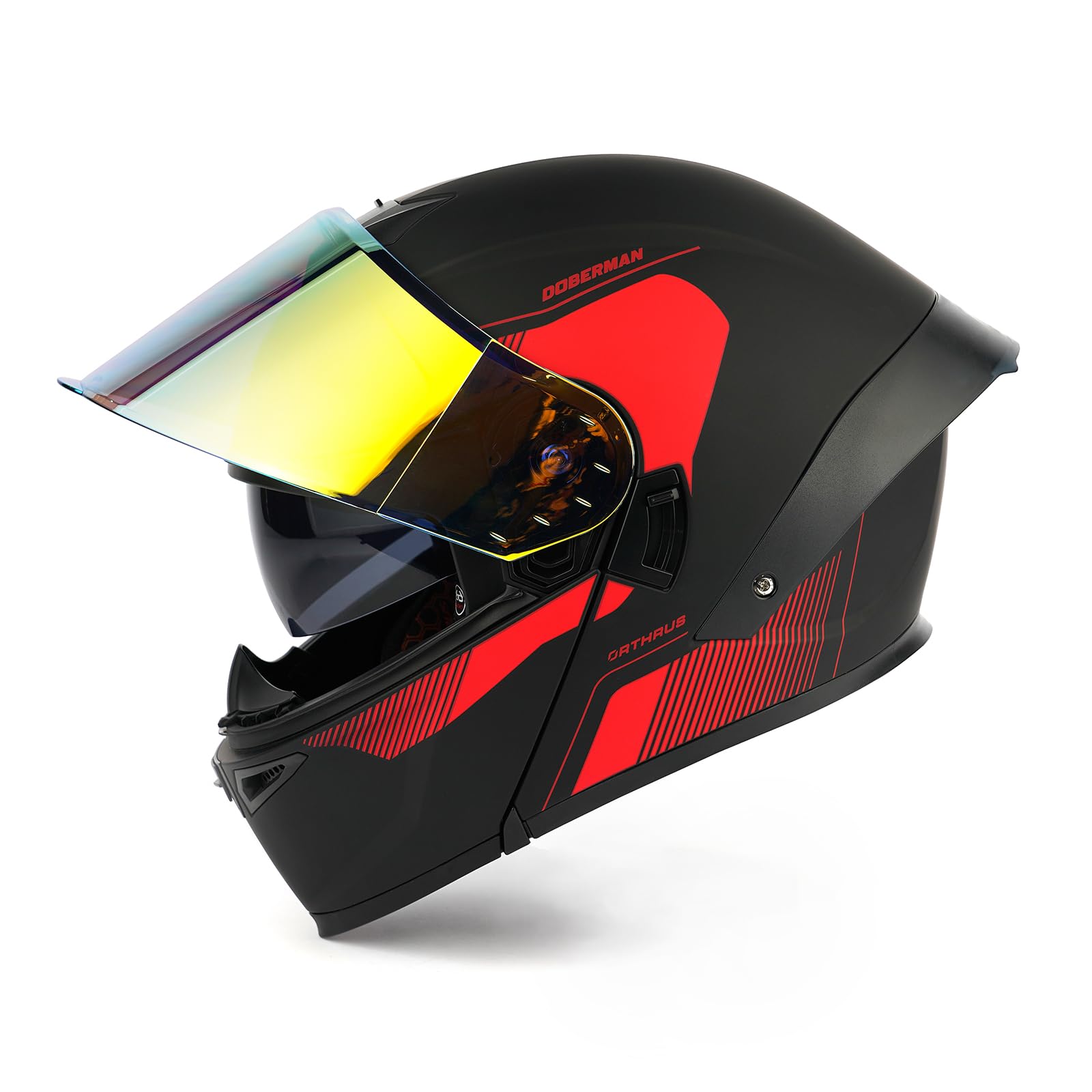 Orthrus Modular LED Full Face Motorcycle Helmet - DOT Approved Flip-Up Dual Visor Sun Shield & Bluetooth Ready for Adults Men Women - Street Bike/Motocross (Dobermann Gold, S)