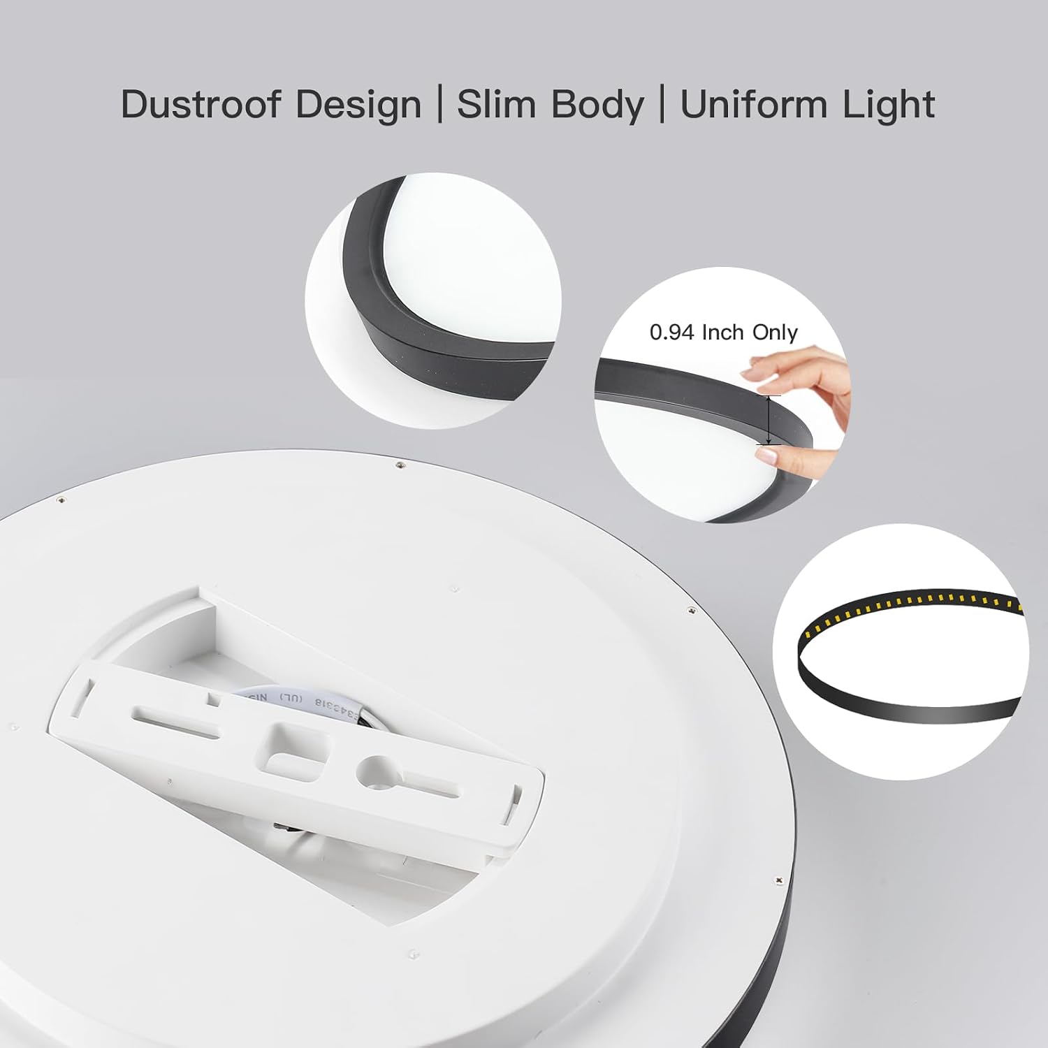 Roomratv Black Ceiling Light Fixture with Remote Control, with 3000K Warm Nightlight, 12inch 24W Flush Mount Ceiling Light, 3 Light Color Changeable, Brightness(10% to 100%) Adjustable